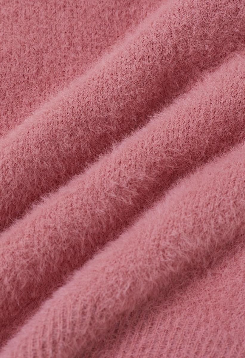 Flauschiges Stricktop mit überkreuzter Vorderseite und schulterfreiem Schnitt in Rosa