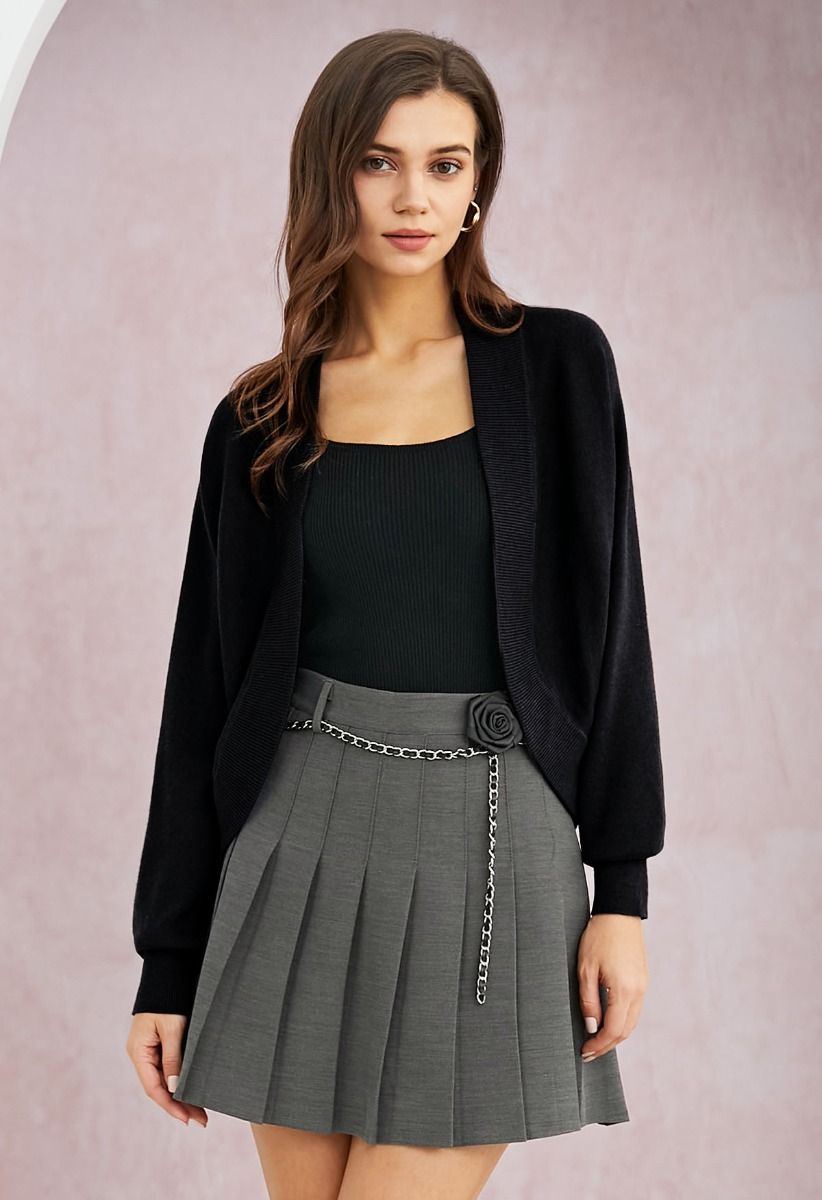 Minimalistischer Cardigan mit offener Vorderseite und geripptem Rand in Schwarz