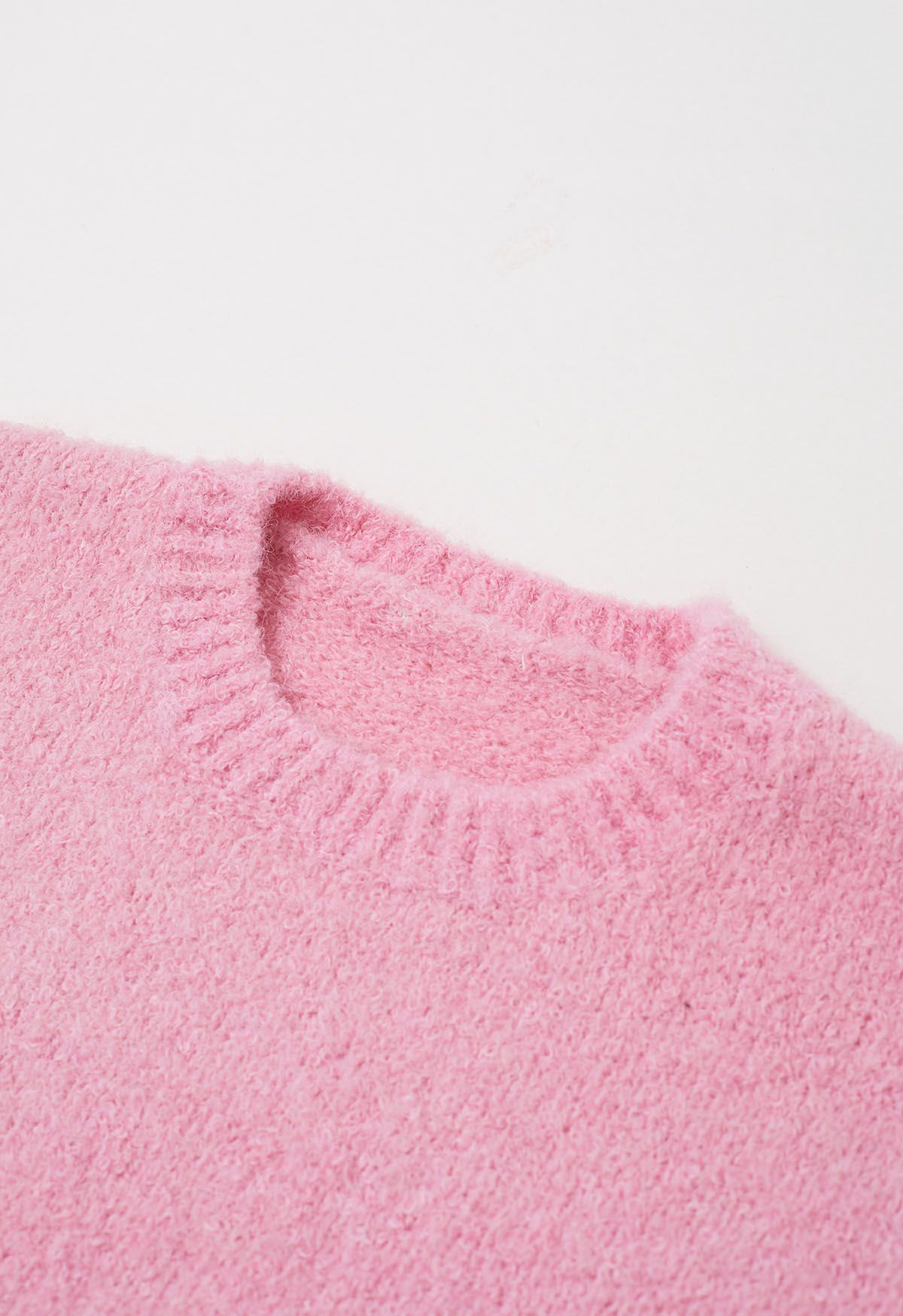 Gerippter, flauschiger, weicher Strickpullover in Rosa