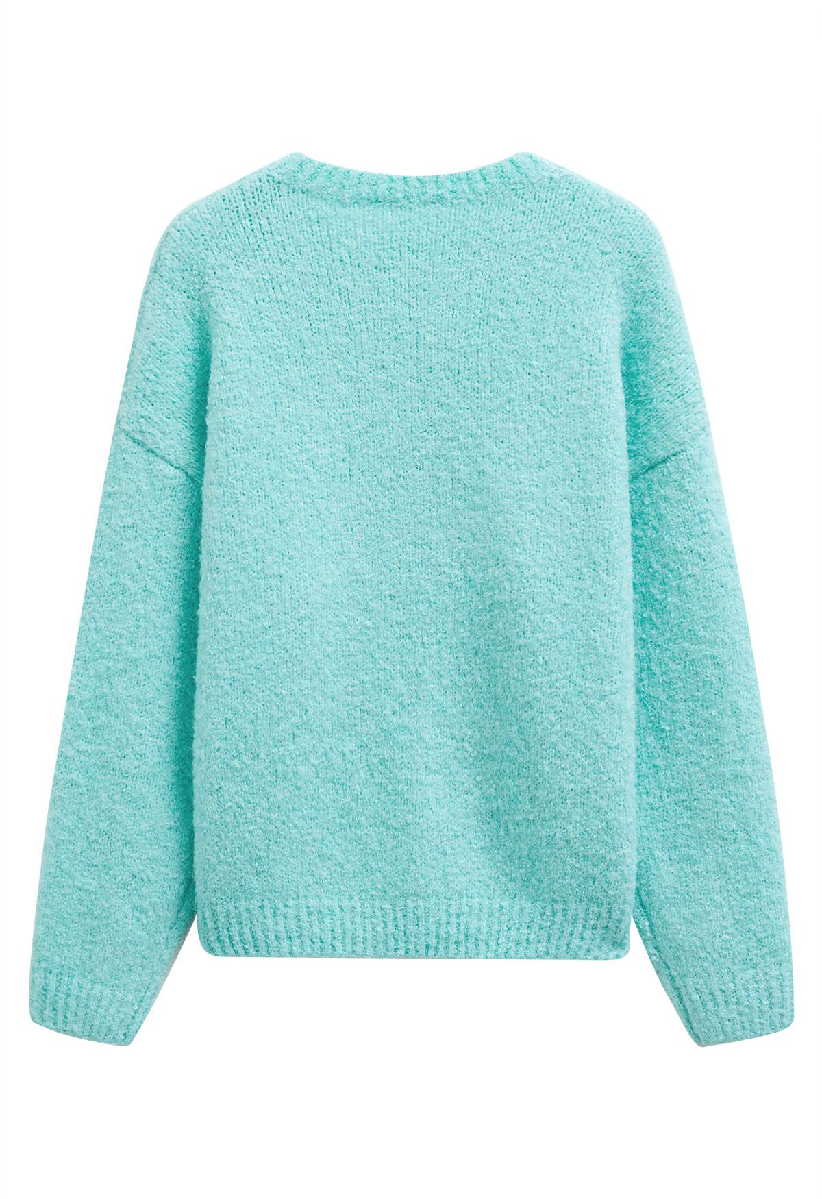 Gerippter, flauschiger, weicher Strickpullover in Mint