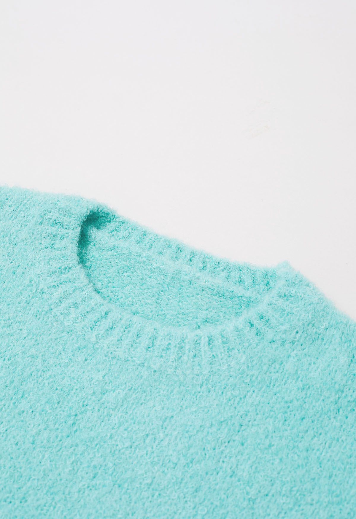 Gerippter, flauschiger, weicher Strickpullover in Mint