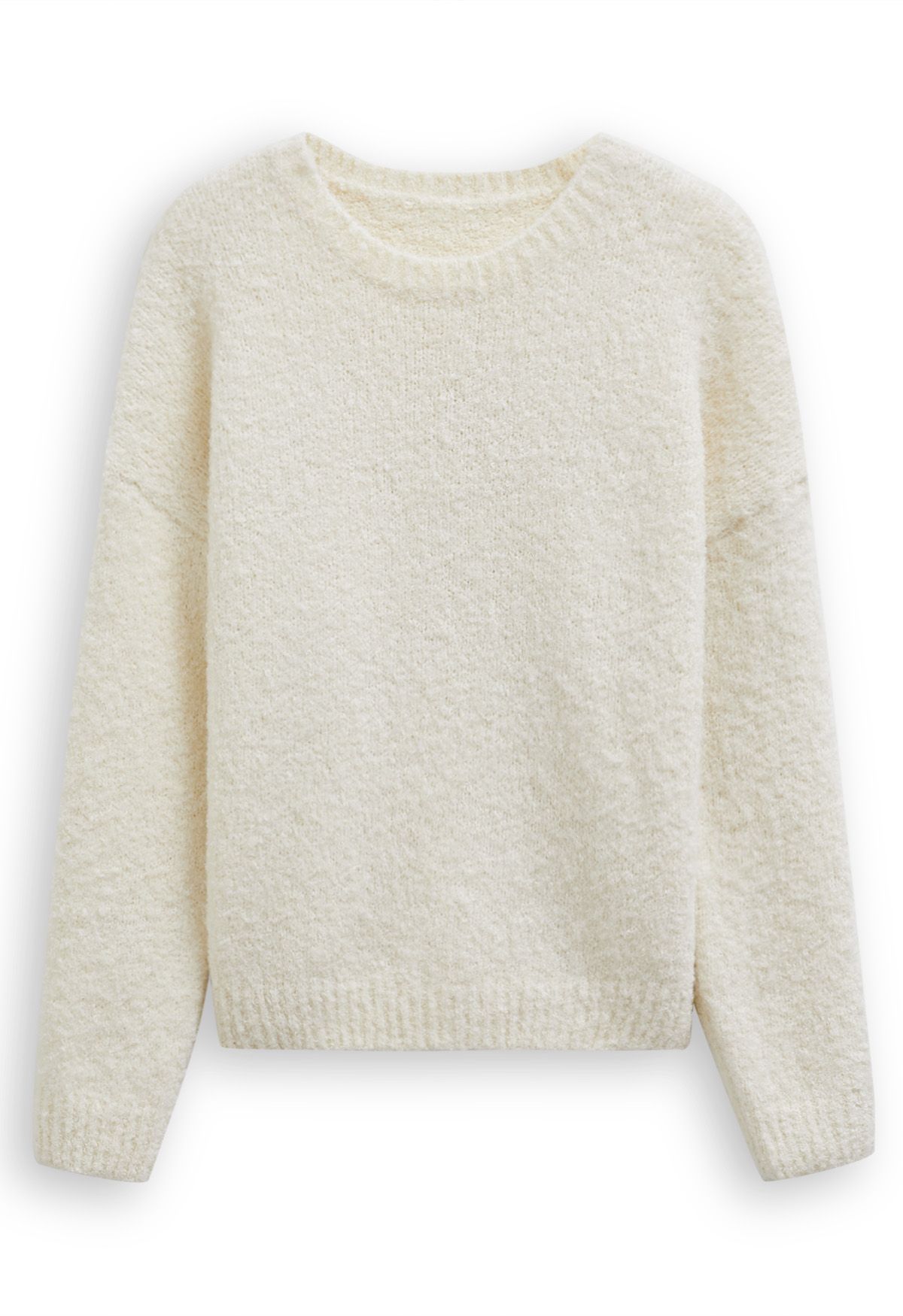 Gerippter, flauschiger, weicher Strickpullover in Creme