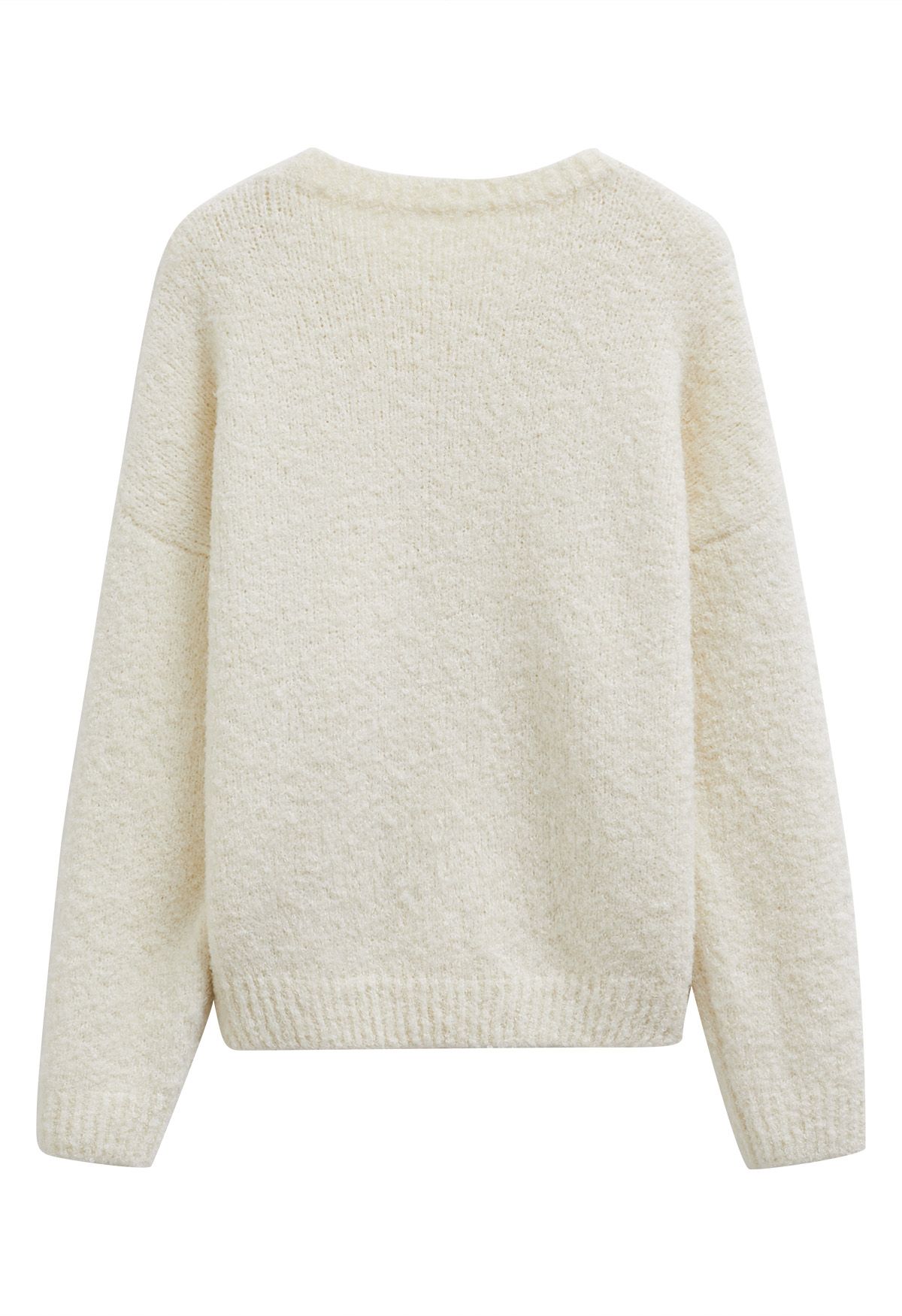 Gerippter, flauschiger, weicher Strickpullover in Creme