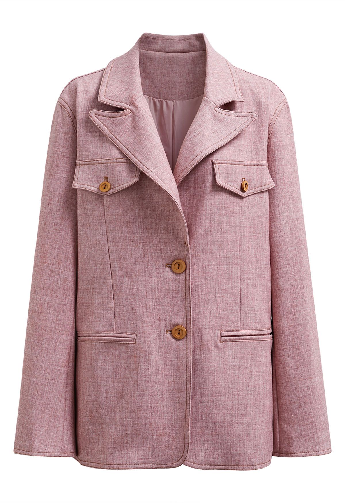 Blazer mit Knopfleiste und dekorativer Tasche, steigendem Revers in Rosa