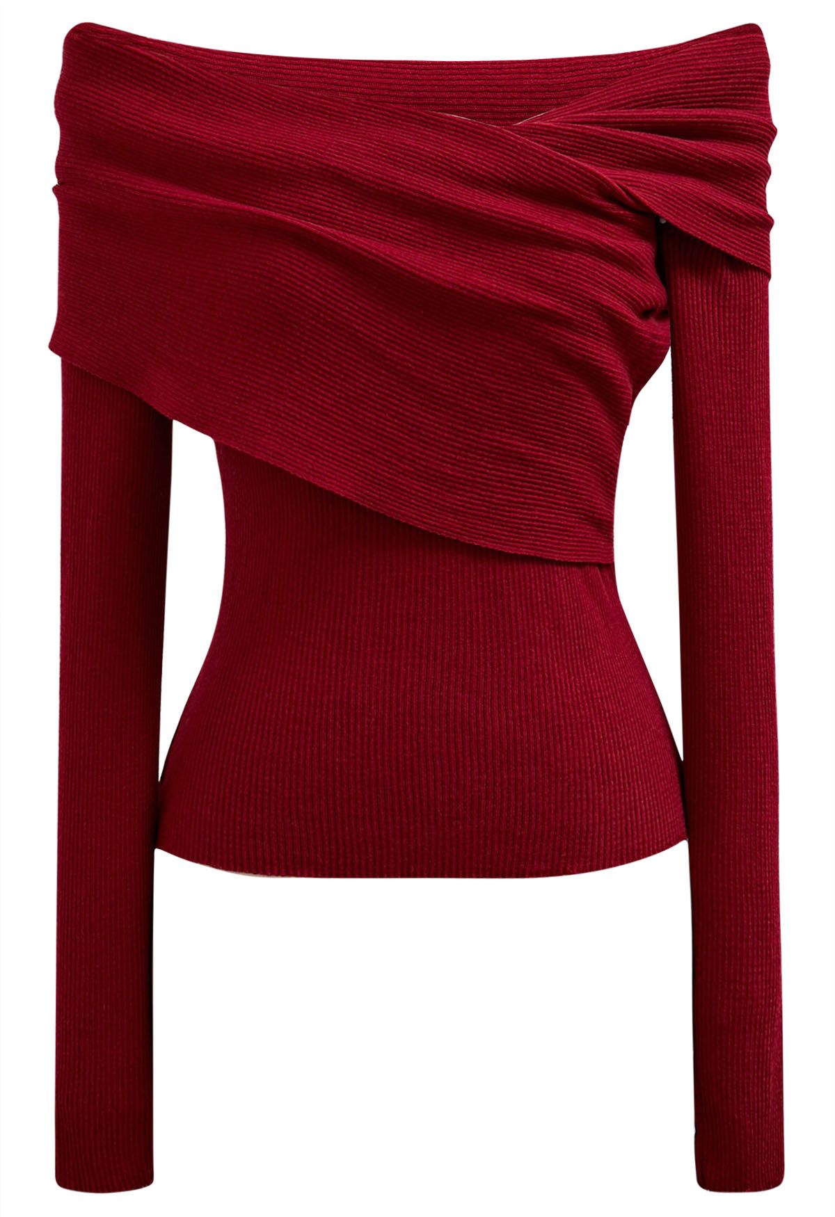 Soft Elegance – Off-Shoulder-Stricktop mit Klappe in Rot