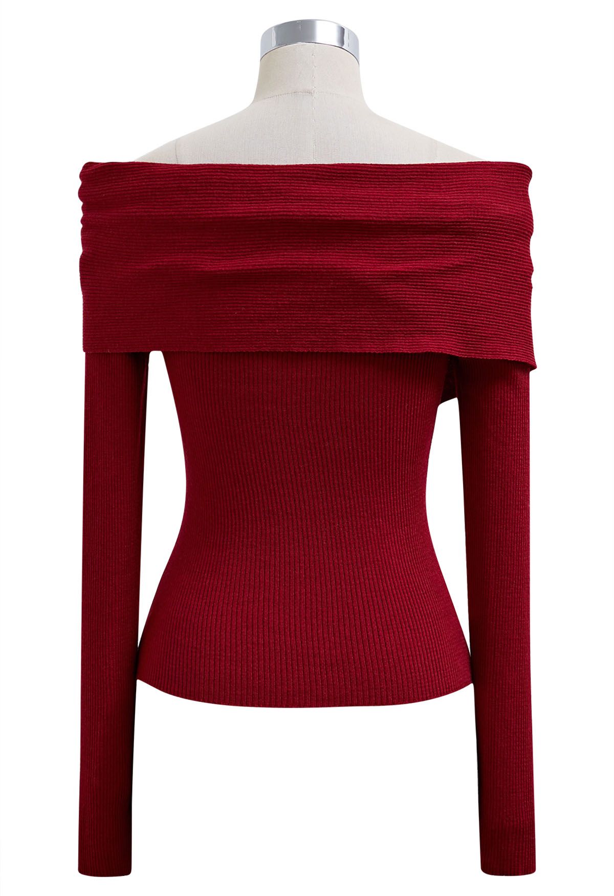 Soft Elegance – Off-Shoulder-Stricktop mit Klappe in Rot