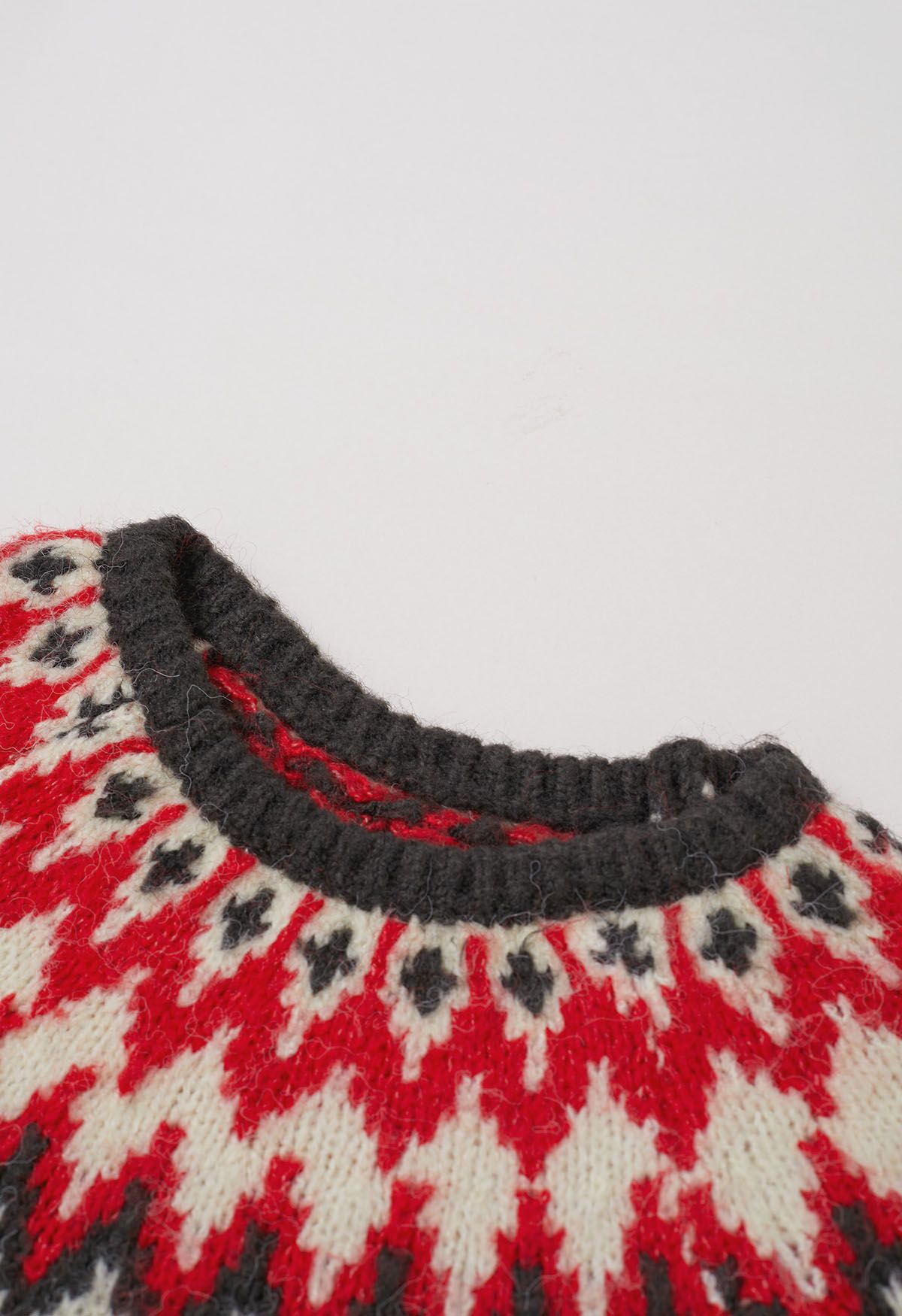 Winter Whimsy – Gerippter Fair-Isle-Strickpullover in Rauch