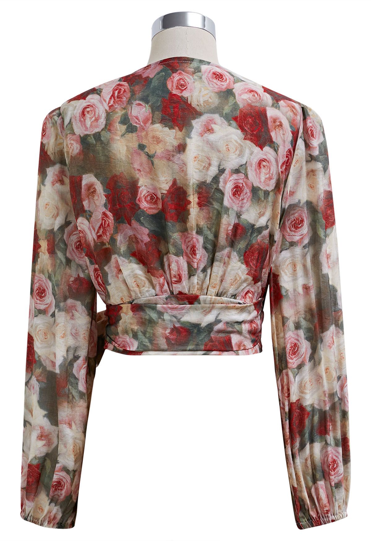 Romantisches Wickeltop mit Bindegürtel und Rosen-Print