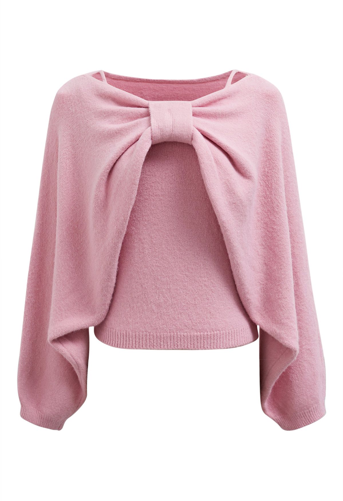 Faszinierendes Set aus Camisole-Top und Pullover mit Schleife in Rosa