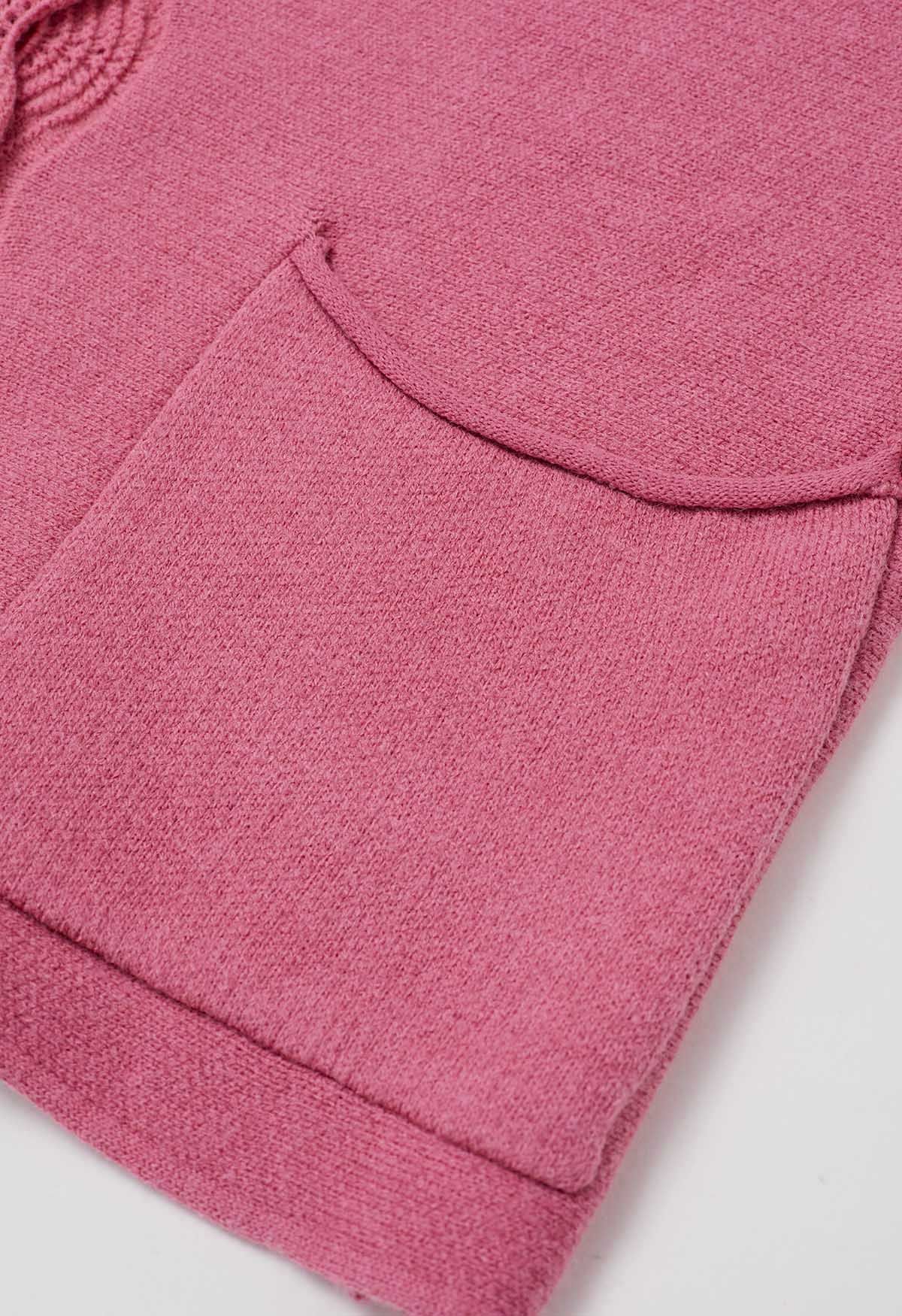 Farbenfrohe, gewellte Strickjacke mit aufgesetzten Taschen und Pom-Pom-Knöpfen in Pink