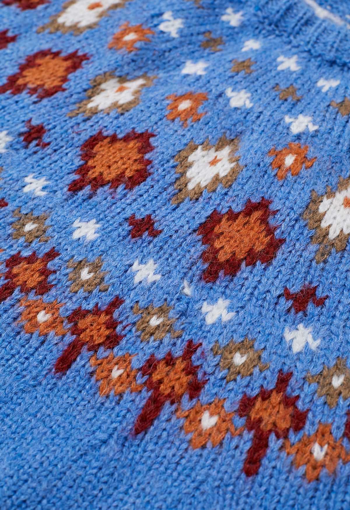 Snowflake Wonderland Fair Isle Strickpullover in Blau