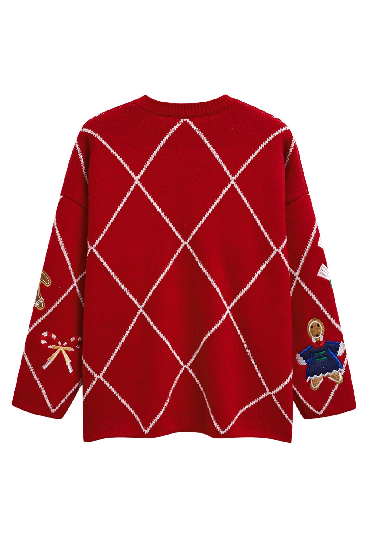 Cheer – Weihnachts-Strickjacke mit Lebkuchenknöpfen in Rot