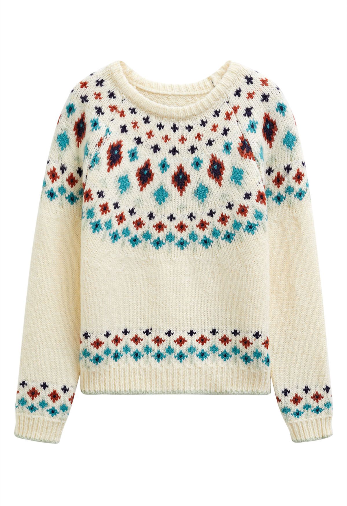 Snowflake Wonderland Fair Isle Strickpullover in Creme