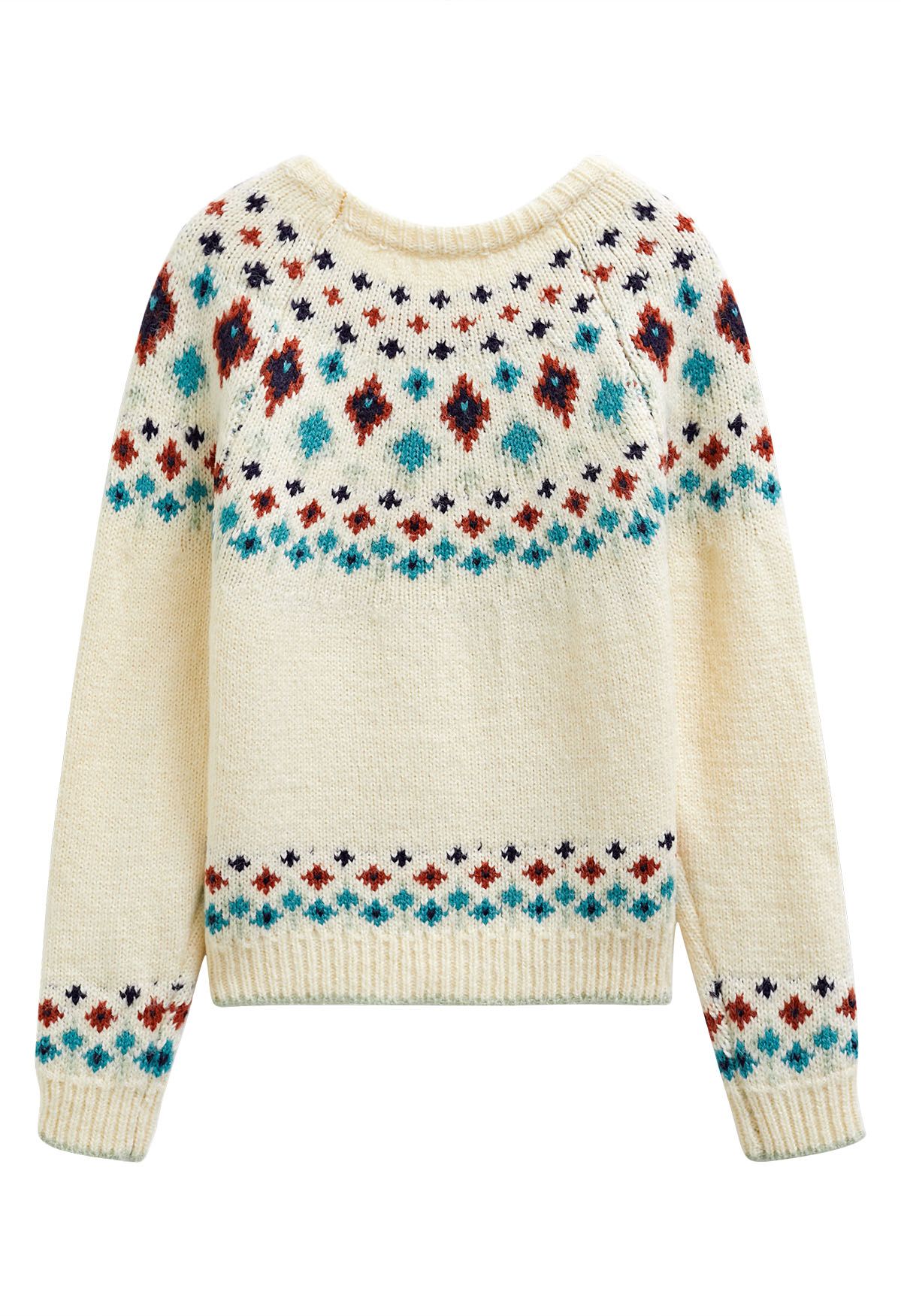 Snowflake Wonderland Fair Isle Strickpullover in Creme