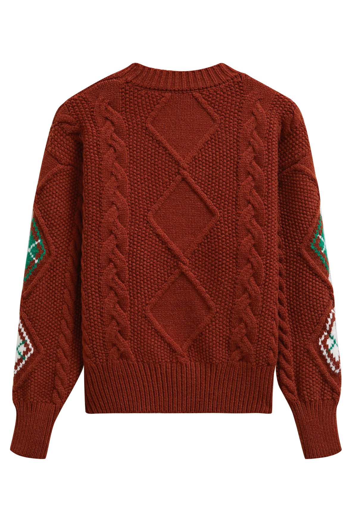 Festlicher Strickpullover mit geometrischem Zopfmuster in Rot