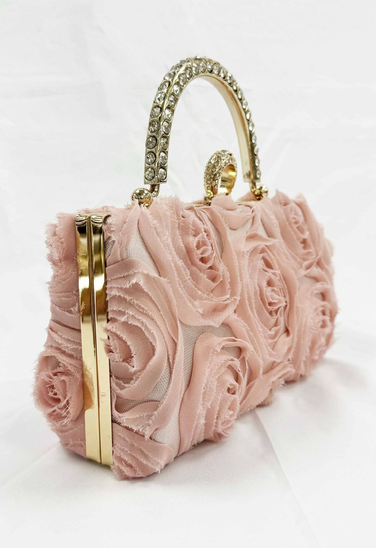 Opulent Rose – Clutch mit Strass-Griff in Rosa