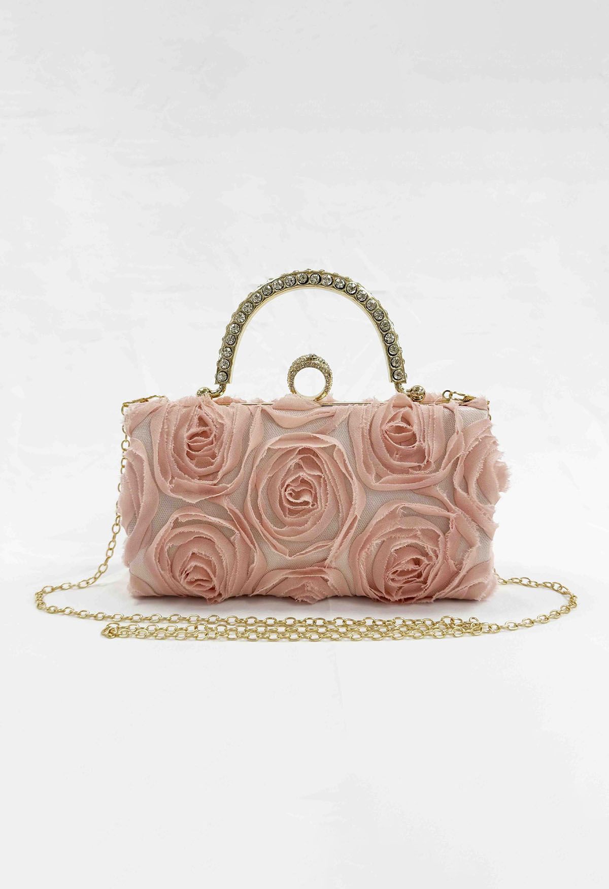 Opulent Rose – Clutch mit Strass-Griff in Rosa