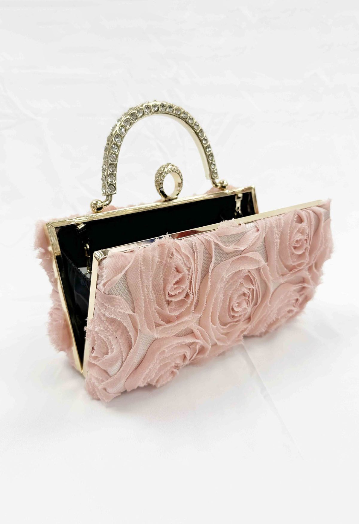 Opulent Rose – Clutch mit Strass-Griff in Rosa