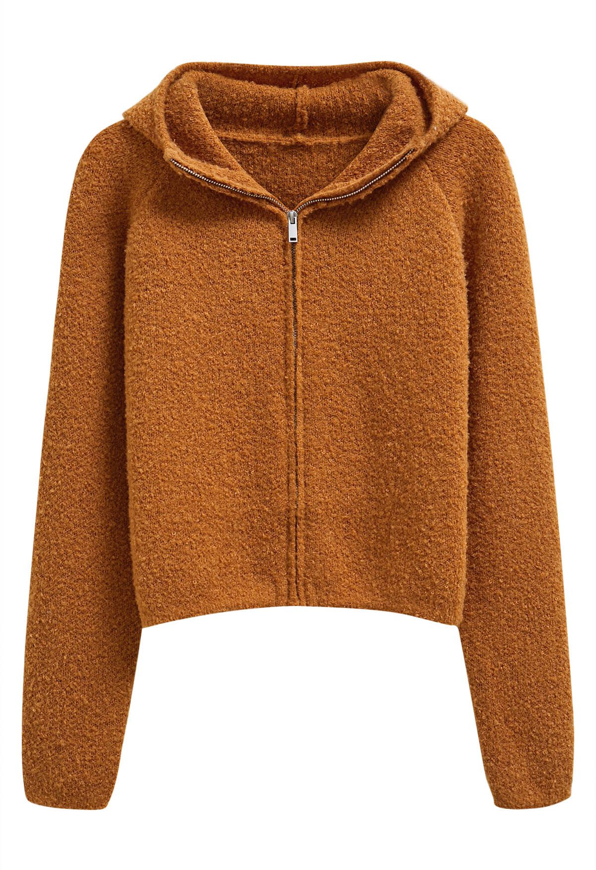 Winter Essentials – Strickjacke mit Kapuze und Reißverschluss in Orange