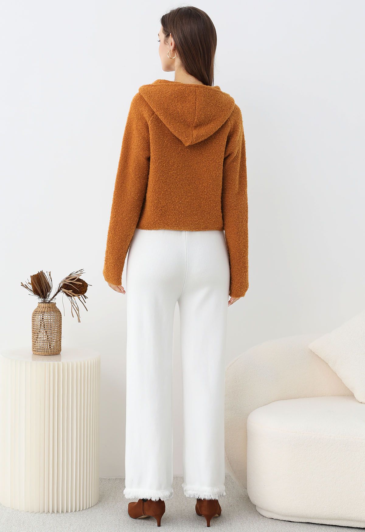 Winter Essentials – Strickjacke mit Kapuze und Reißverschluss in Orange