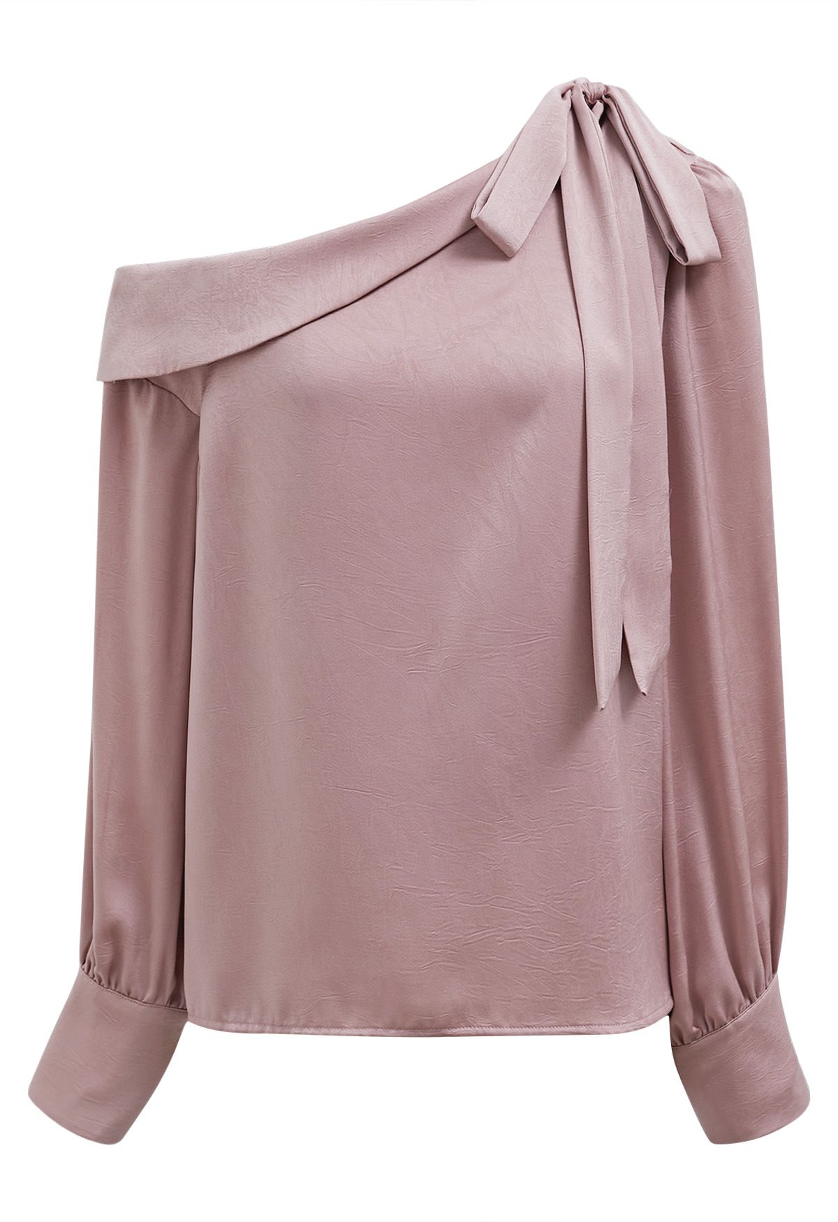 One-Shoulder Satin Top mit Schleife und Klappe in Rosa