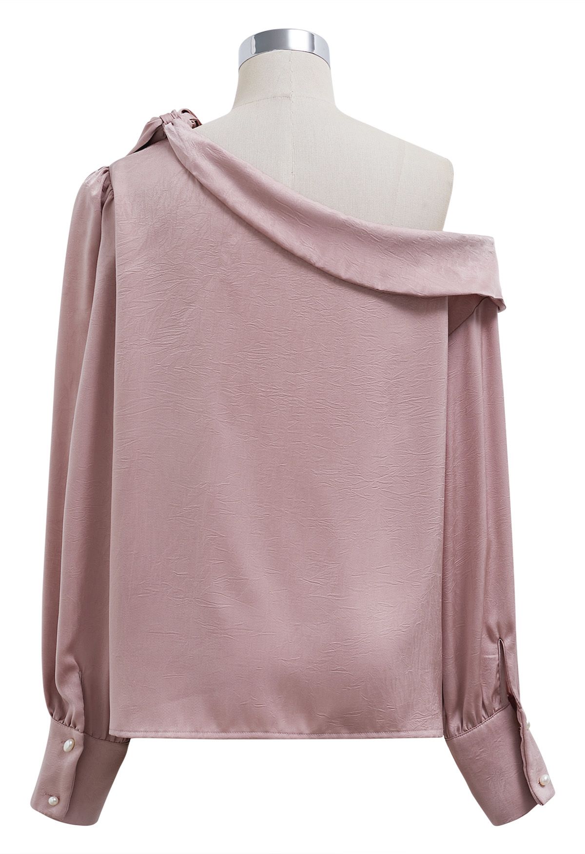 One-Shoulder Satin Top mit Schleife und Klappe in Rosa