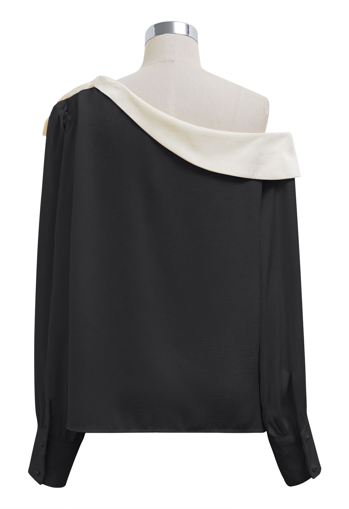 One-Shoulder-Satin-Top mit Schleife und kontrastierender Klappe in Schwarz