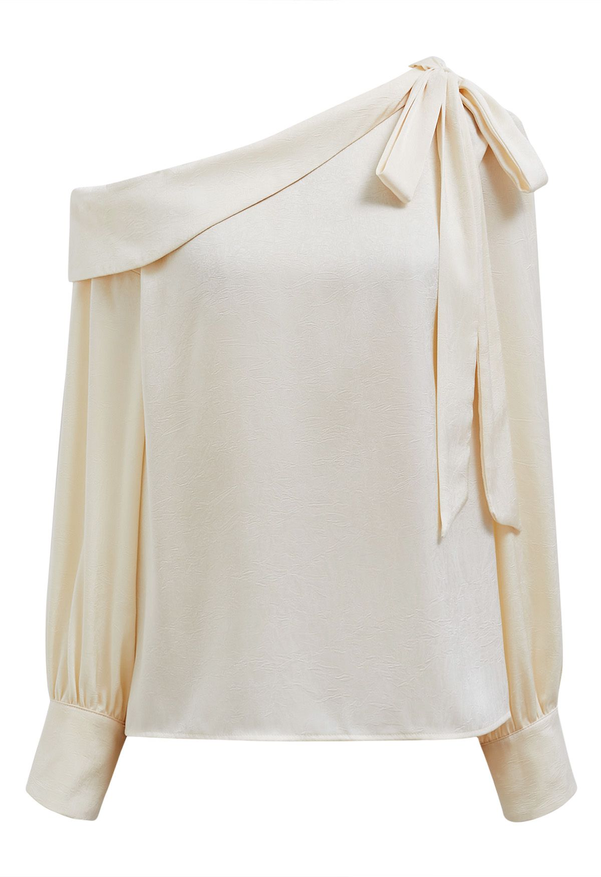 One-Shoulder-Satin-Top mit Schleife und Klappe in Creme