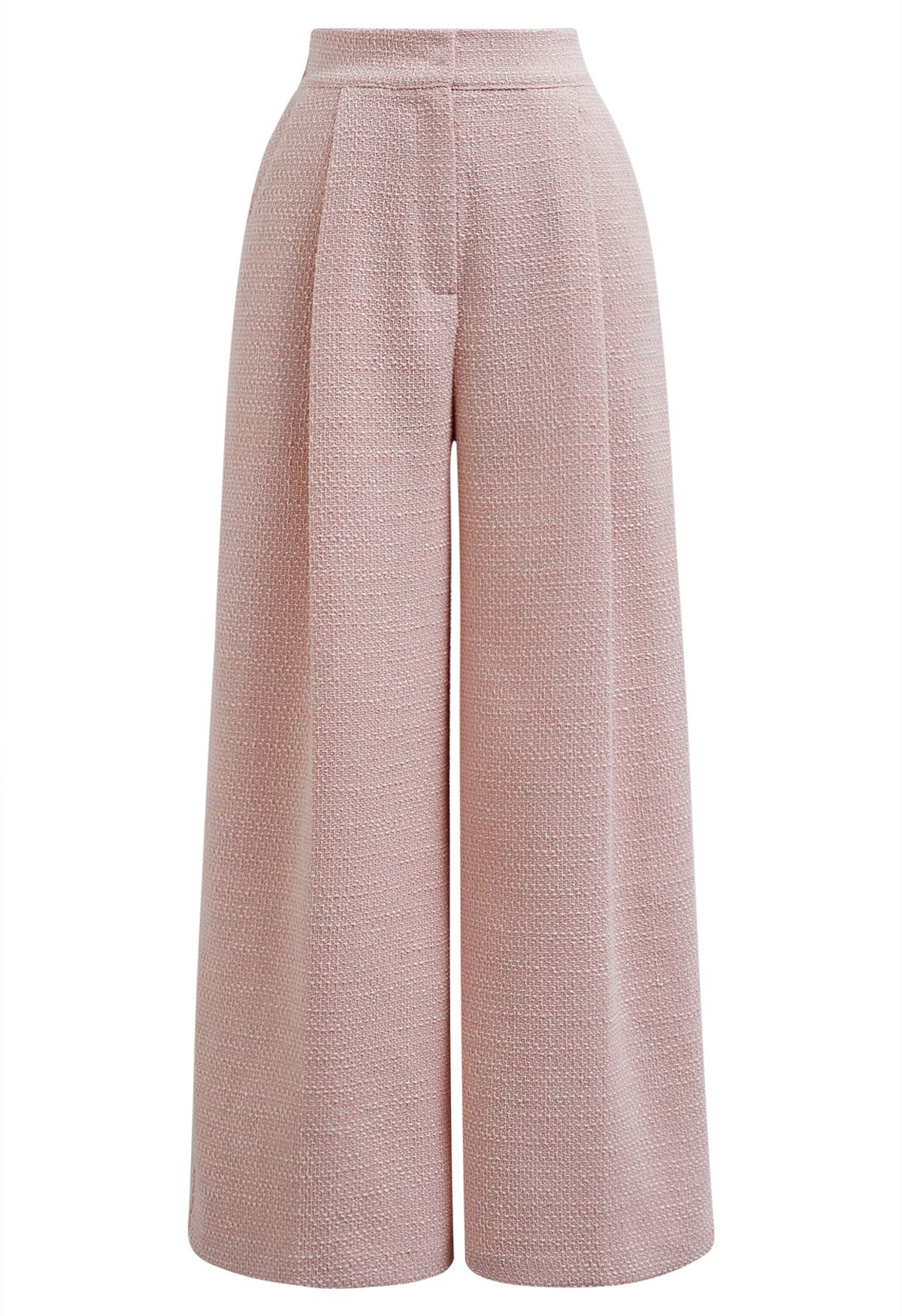 Stylische Tweed Falten Palazzo Hose in Pink