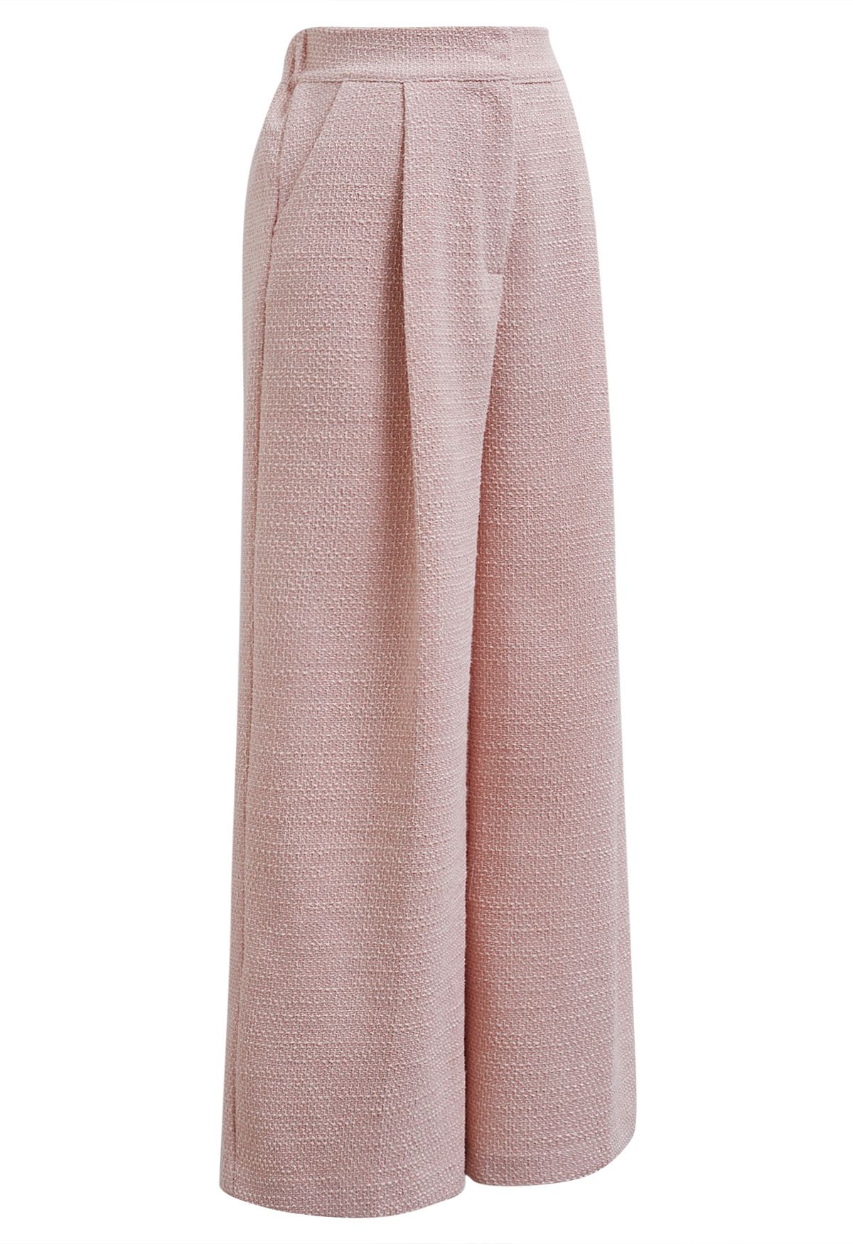 Stylische Tweed Falten Palazzo Hose in Pink