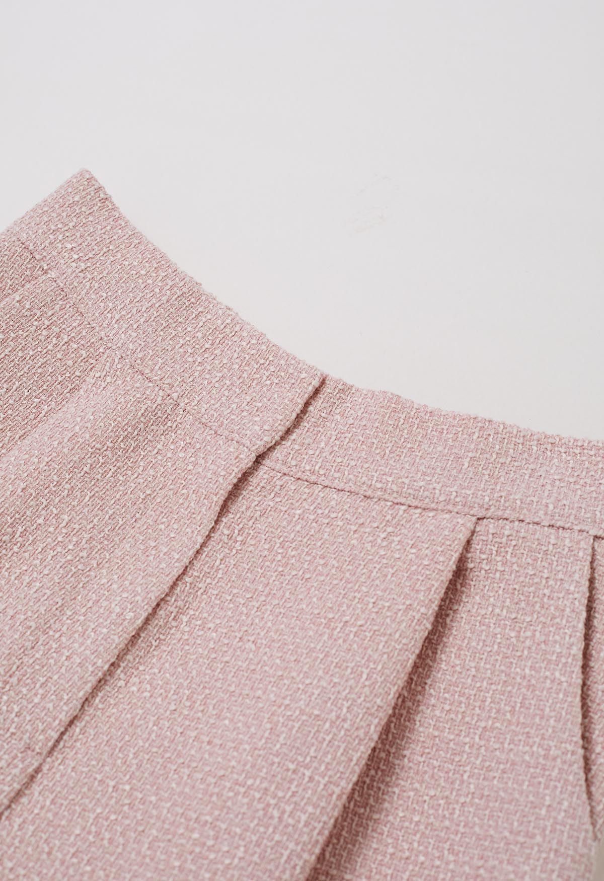 Stylische Tweed Falten Palazzo Hose in Pink