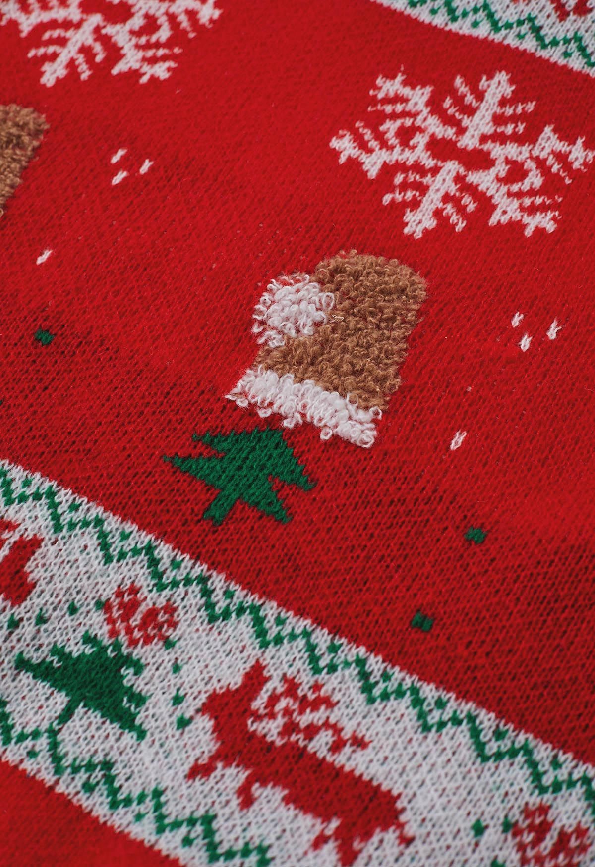 Übergroßer Rippstrickpullover mit Weihnachtselement