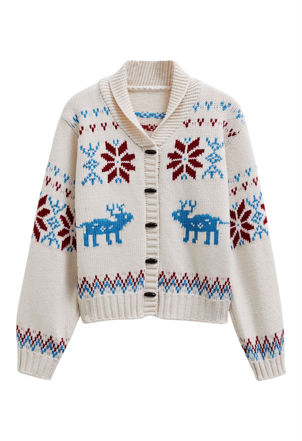 Lucky Elk Fair Isle-Strickjacke mit Knöpfen