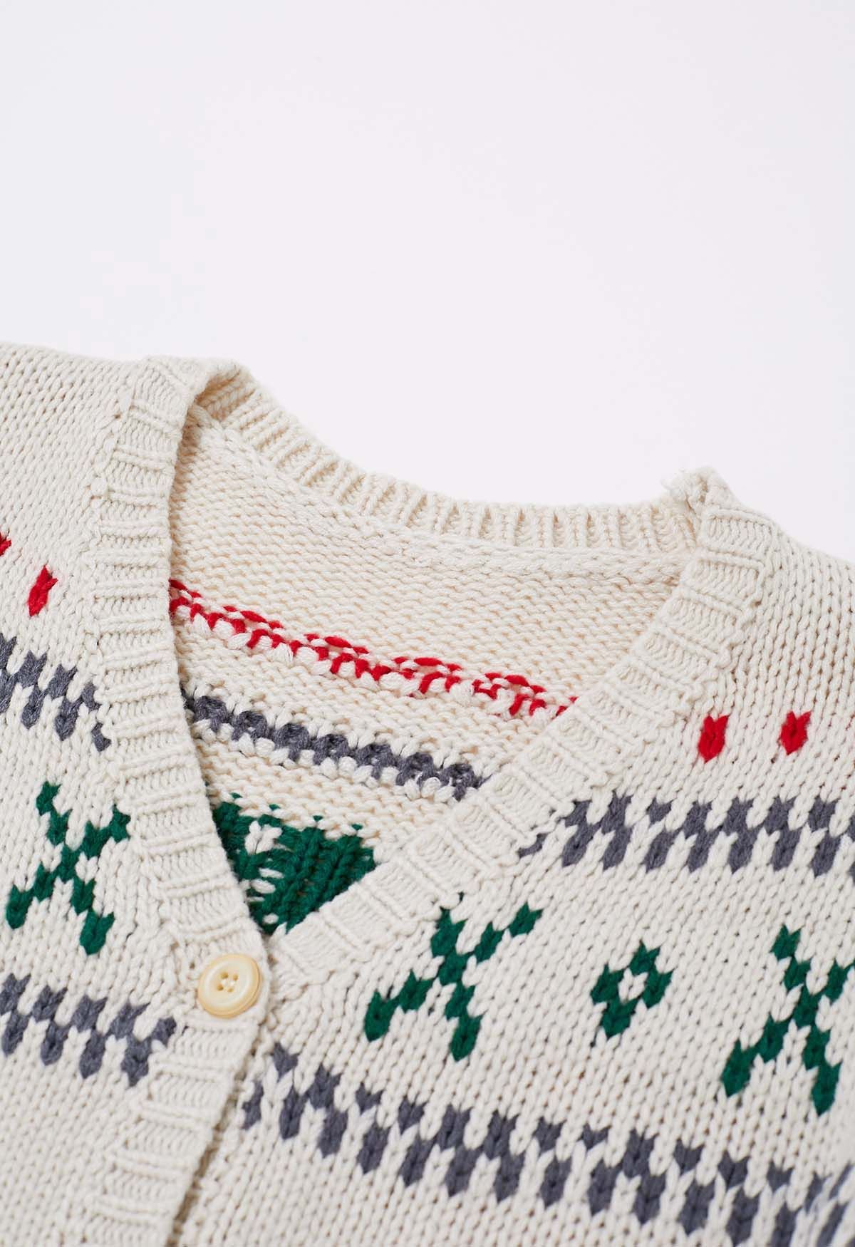 Gemütliche Fair-Isle-Cardigan mit Knopfleiste in Elfenbein