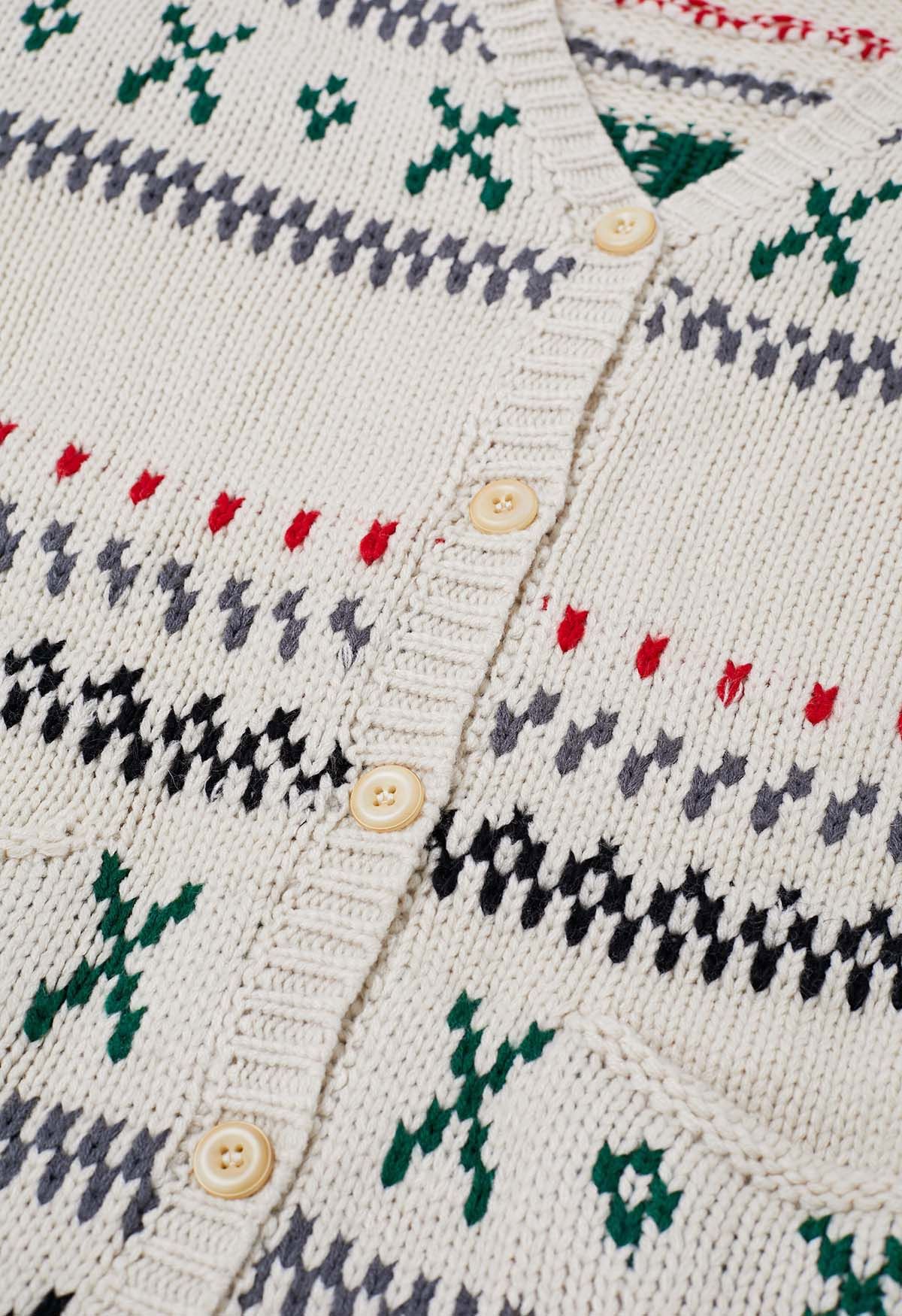 Gemütliche Fair-Isle-Cardigan mit Knopfleiste in Elfenbein