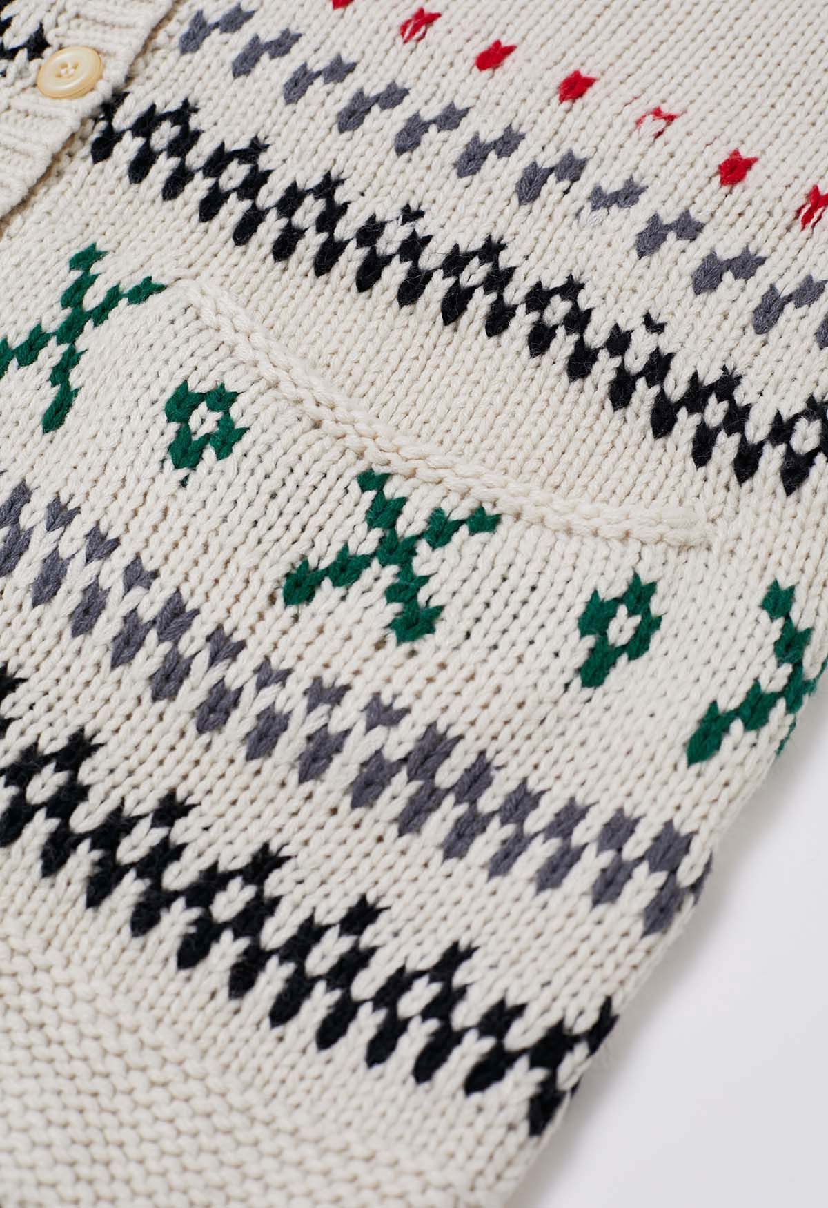 Gemütliche Fair-Isle-Cardigan mit Knopfleiste in Elfenbein