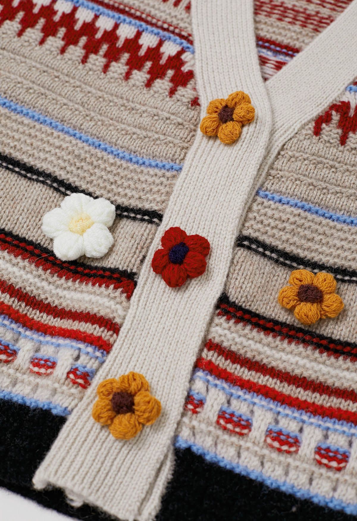 Stitch Flowers Fair Isle Woll-Cardigan in Haferflocken