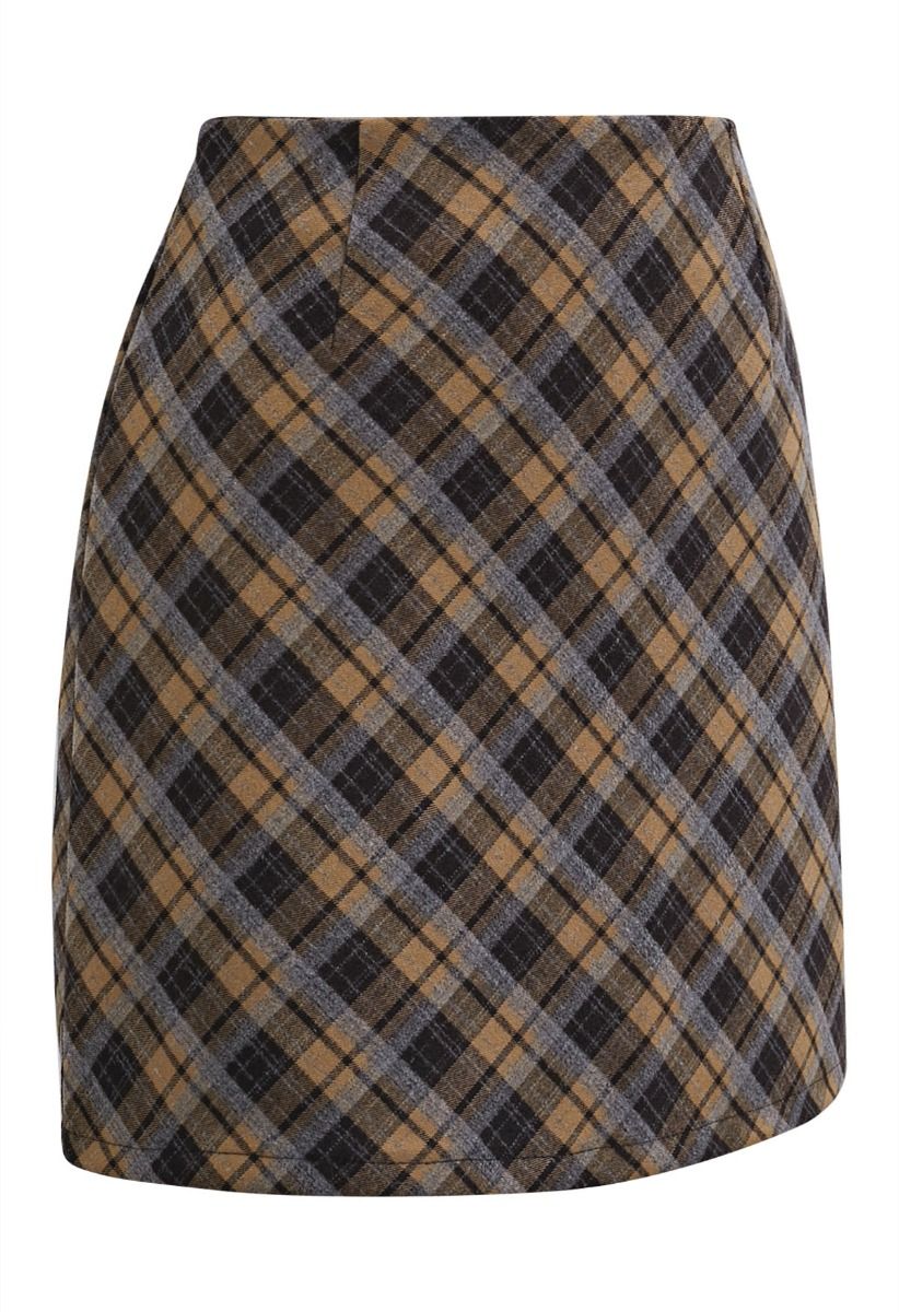 Falling for Plaid Mini Bud Skirt in Senfgelb