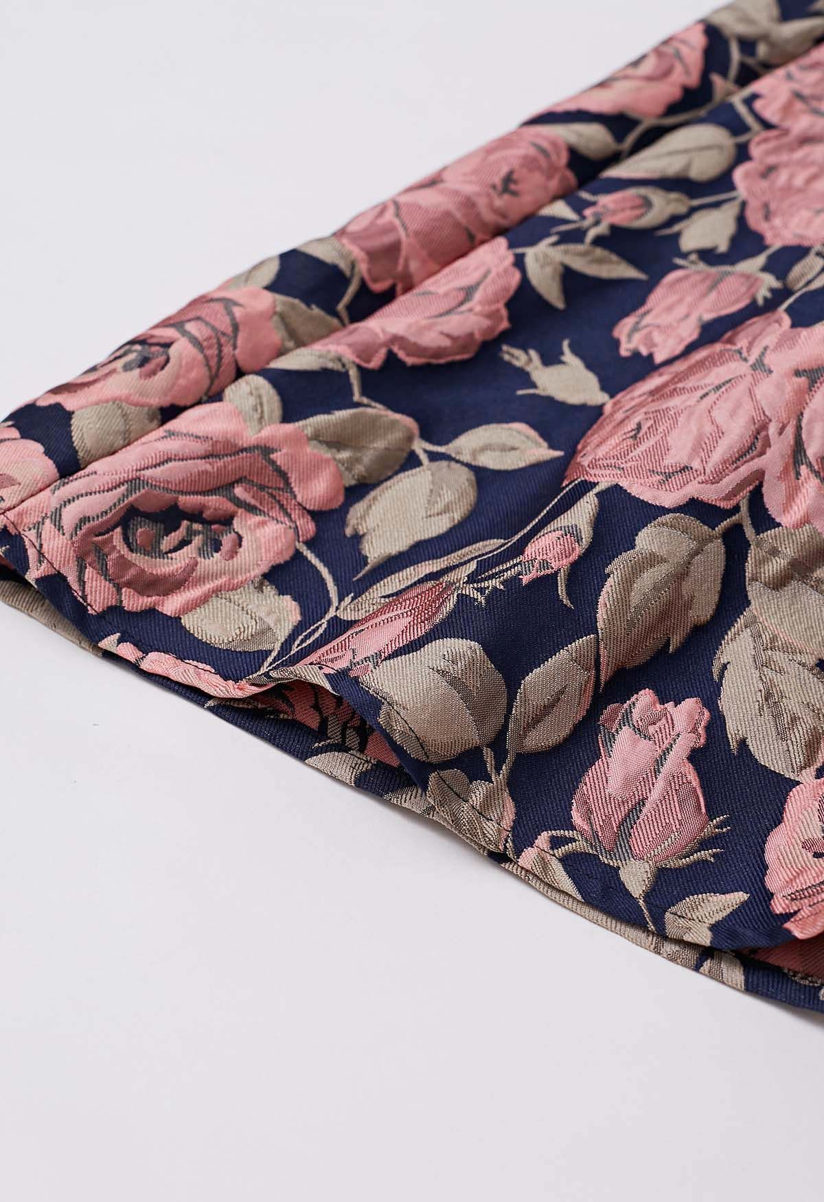 Enchanted Pink Rose – Jacquard-Plissee-Midirock in Marine