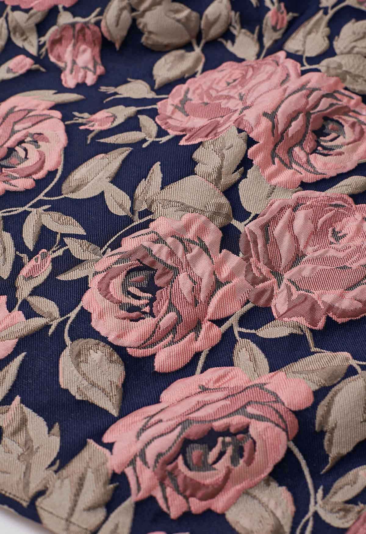 Enchanted Pink Rose – Jacquard-Plissee-Midirock in Marine