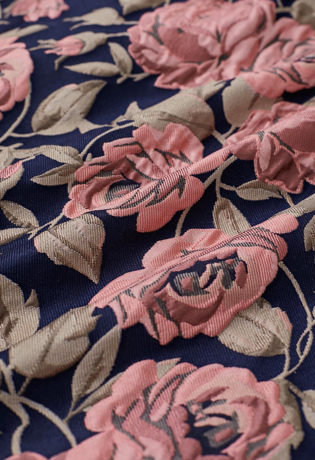 Enchanted Pink Rose – Jacquard-Plissee-Midirock in Marine