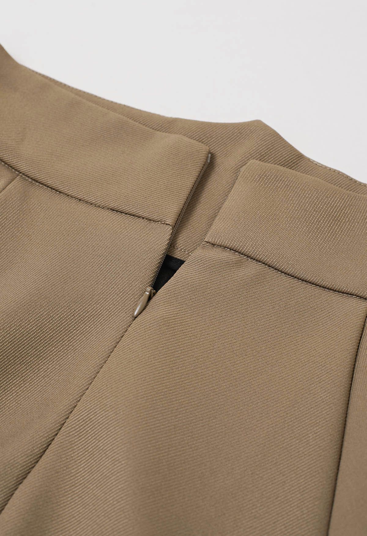 Einfarbiger Khaki-Midirock mit hoher Taille in A-Linie