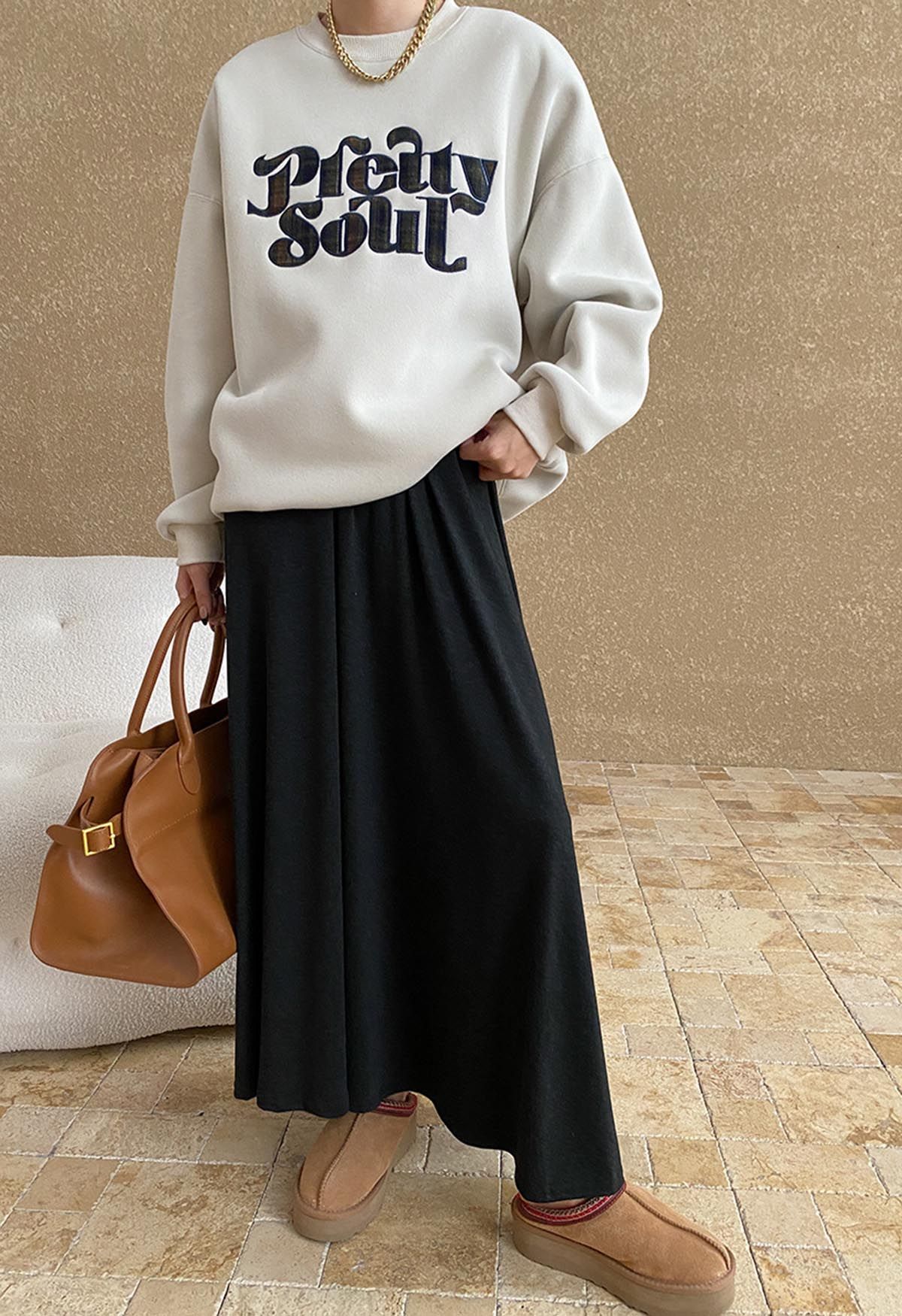 Pretty Soul – Übergroßes Sweatshirt mit Fleece-Futter in Elfenbein