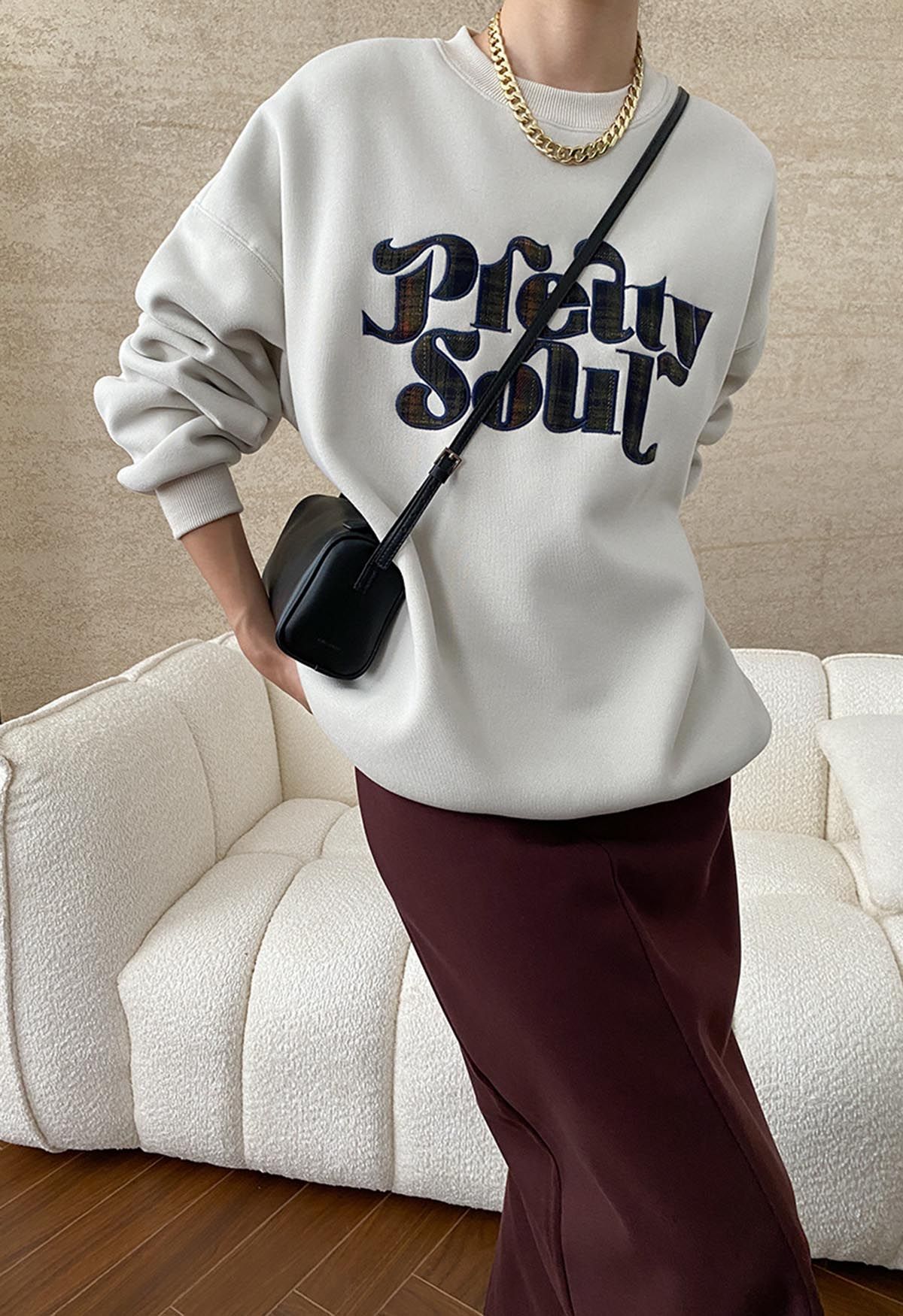 Pretty Soul – Übergroßes Sweatshirt mit Fleece-Futter in Elfenbein