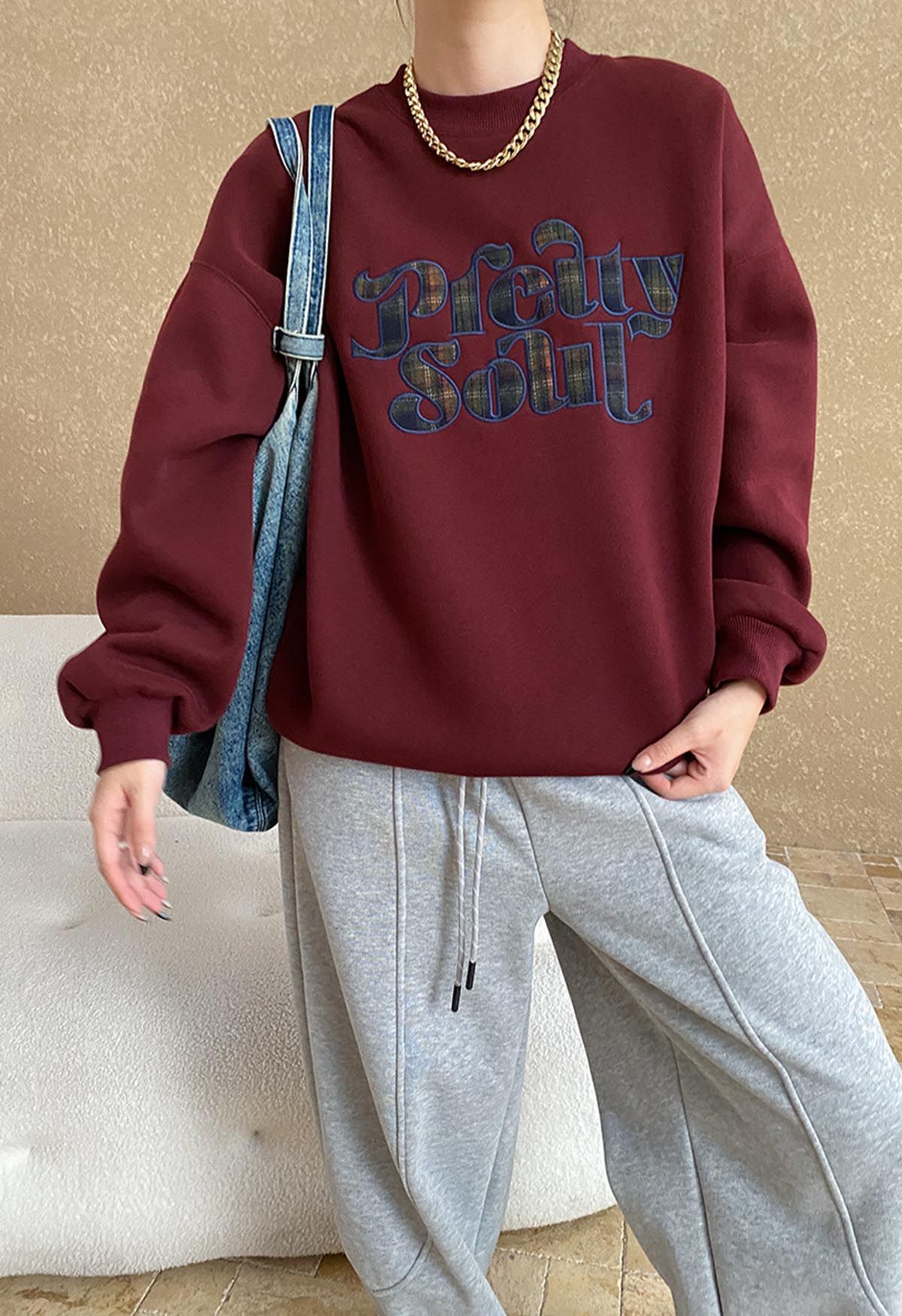 Pretty Soul – Übergroßes Sweatshirt mit Fleece-Futter in Burgunderrot