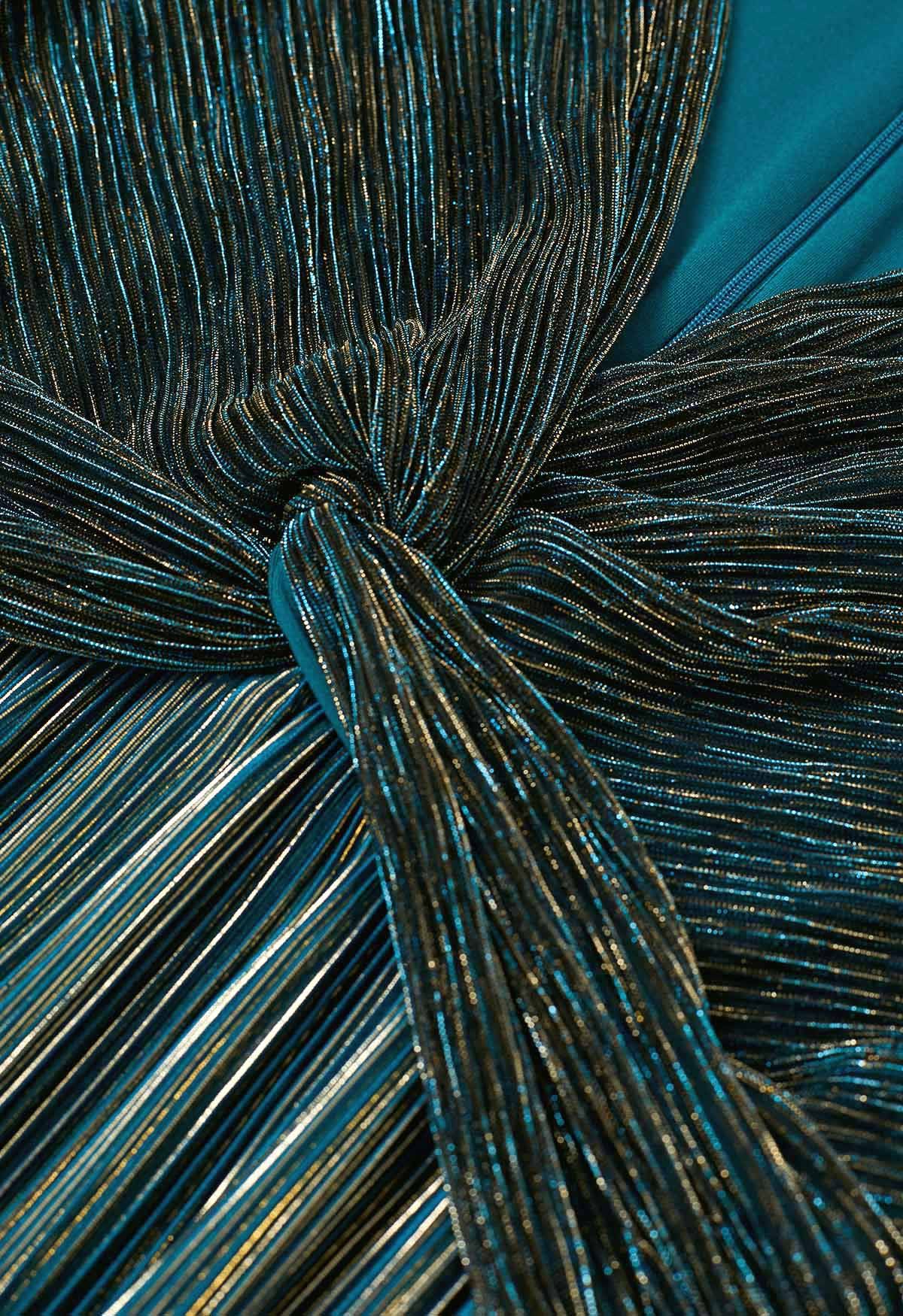 Glamorous – Twist – Metallic-Cocktailkleid in Blaugrün