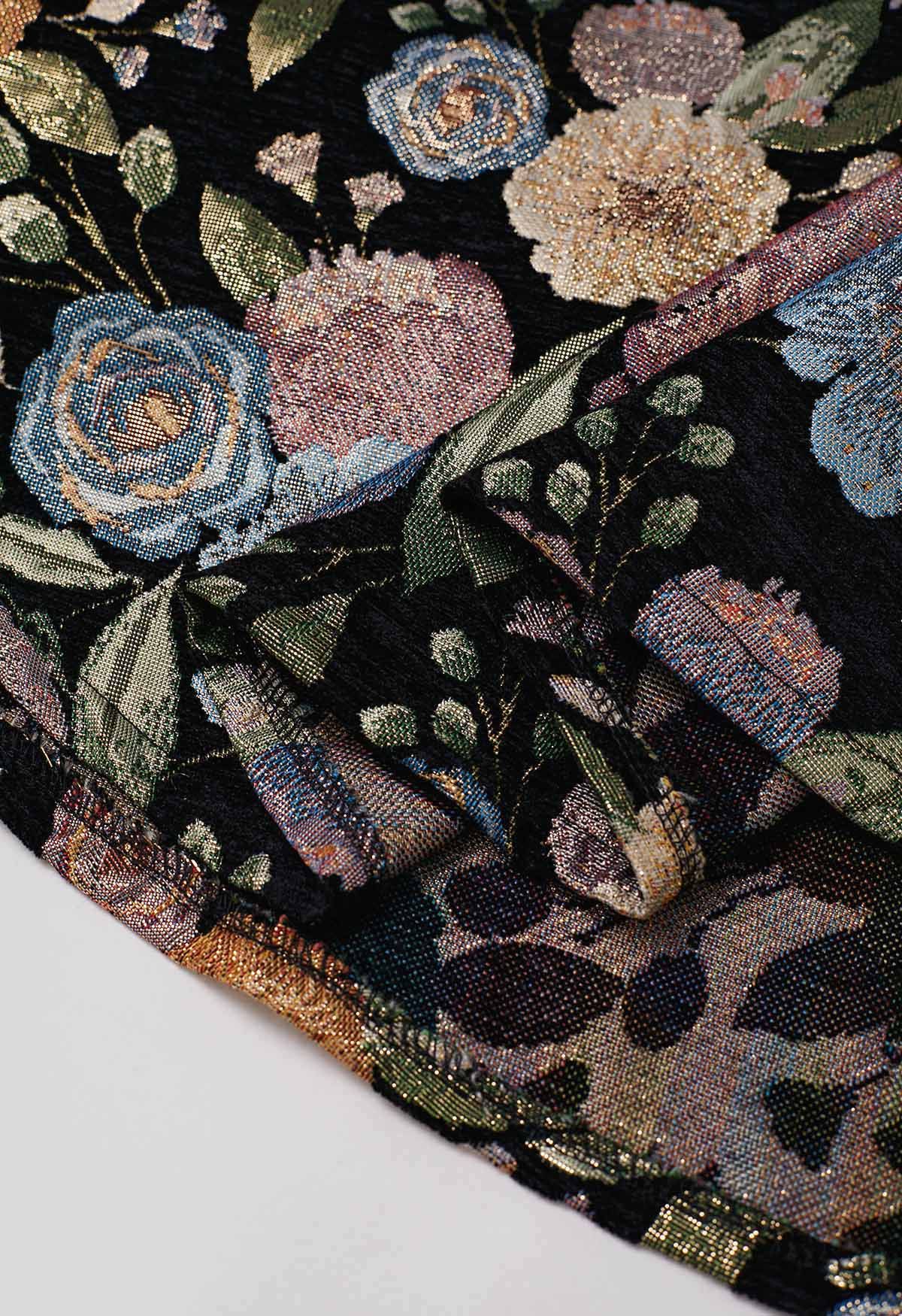 Jacquard-Midirock in A-Linie mit Blumenmuster und Fairy Garden-Motiv