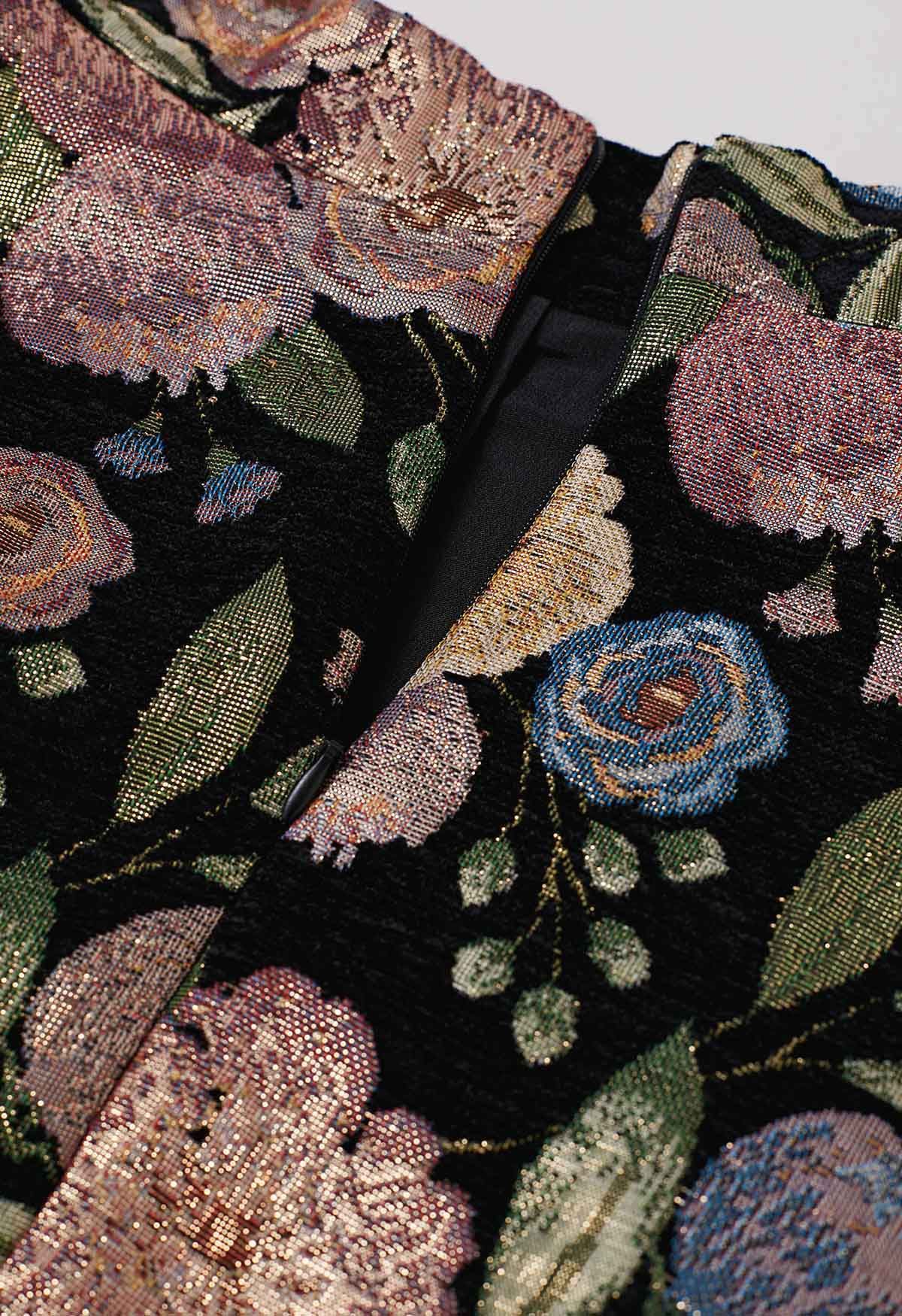 Jacquard-Midirock in A-Linie mit Blumenmuster und Fairy Garden-Motiv