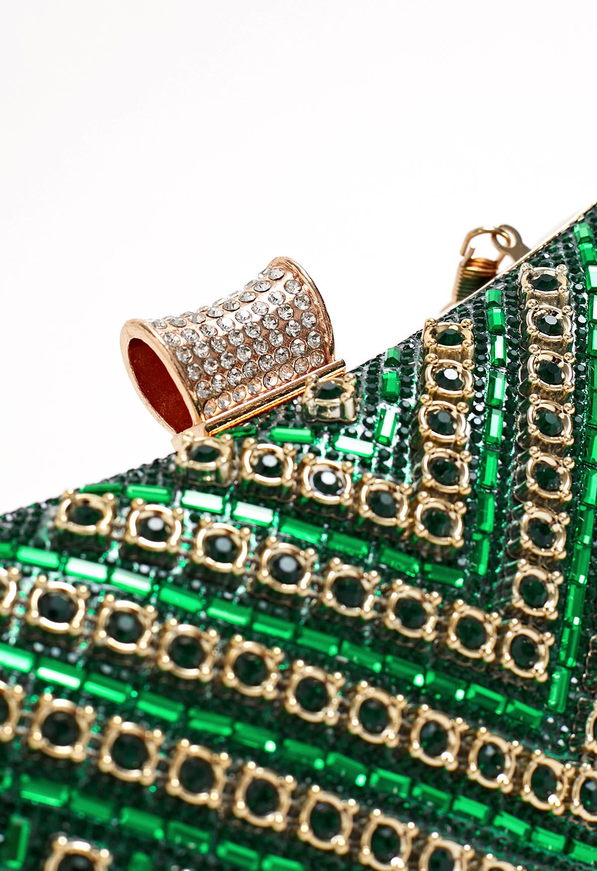 Schicke Clutch mit Strass-Overlay in Grün