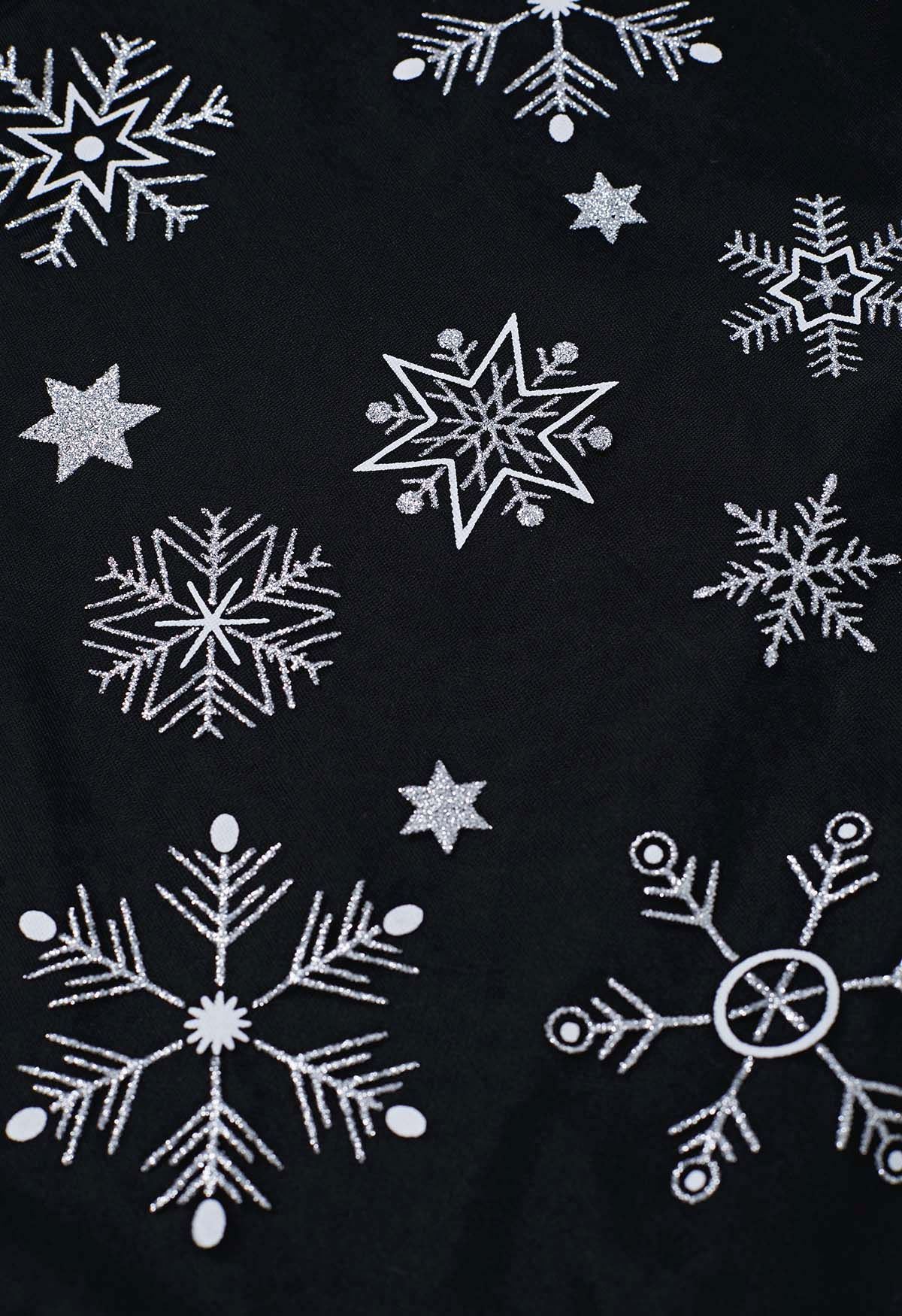 Glitter Star Snowflake Mesh Tulle Midi Skirt in Black